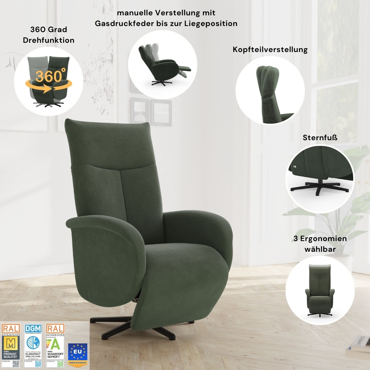 sit&more TV-Sessel "Juma, inkl. Drehfunktion & Kopfteilverstellung" Höhe Armlehne 62 cm, wahlweise mit Aufstehhilfe, 2 Motoren und Akku