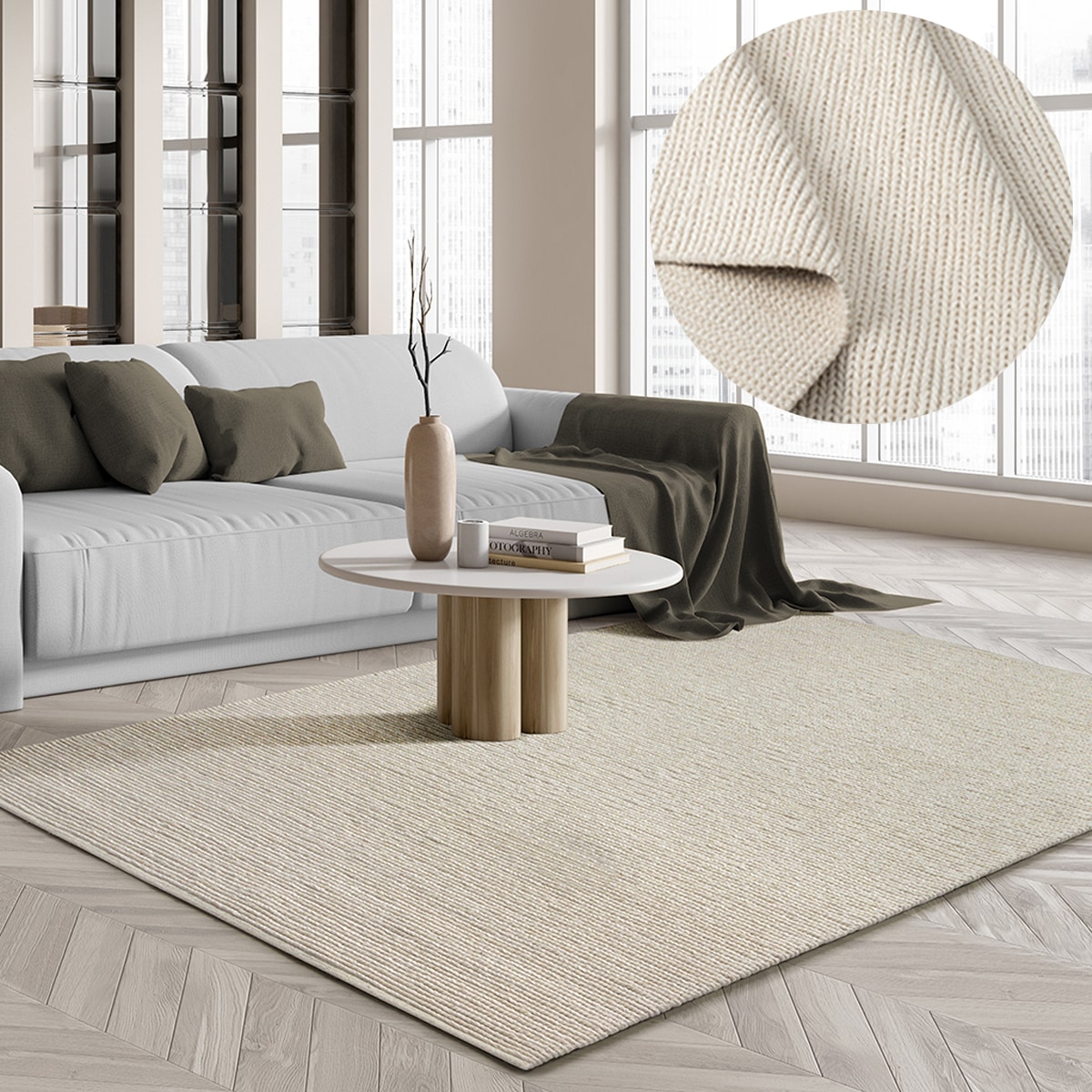 Image of the carpet Teppich "Premium Wool" rechteckig Wool Handweb-Teppich Naturfaser Wollteppich