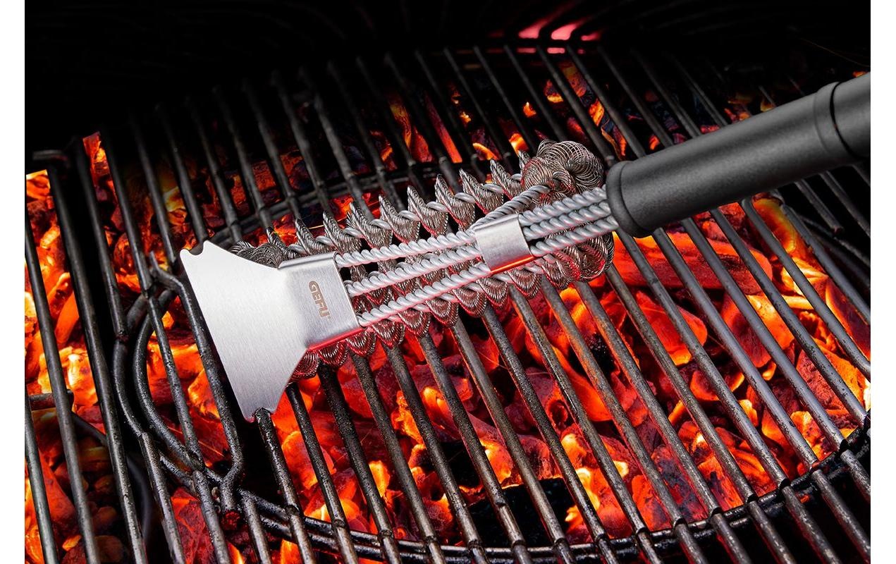 GEFU Grillbürste »GEFU Grillbürste BBQ L 43 cm, Bürste 9 x 7 x 3 cm, Schwarz/Silber« aus Edelstahl | Kunststoff | Metall