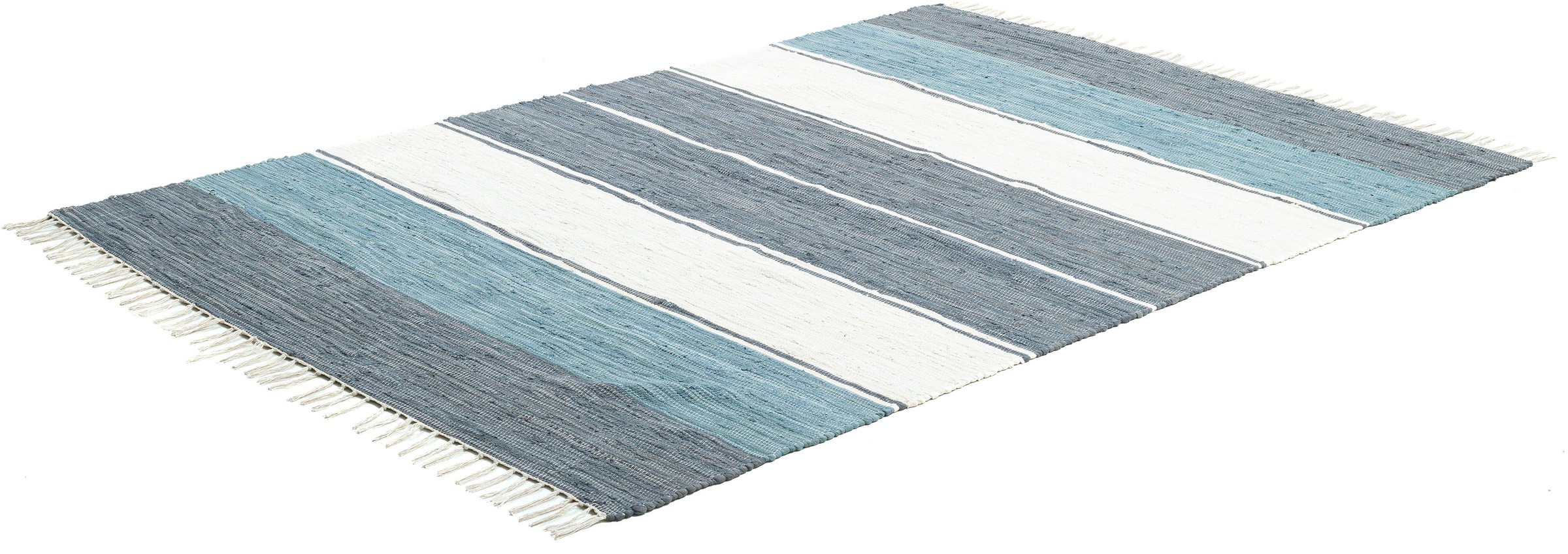 THEKO Teppich »Stripe Cotton«, rechteckig, 5 mm Höhe, Flachgewebe, gestreift, reine Baumwolle, handgewebt, mit Fransen