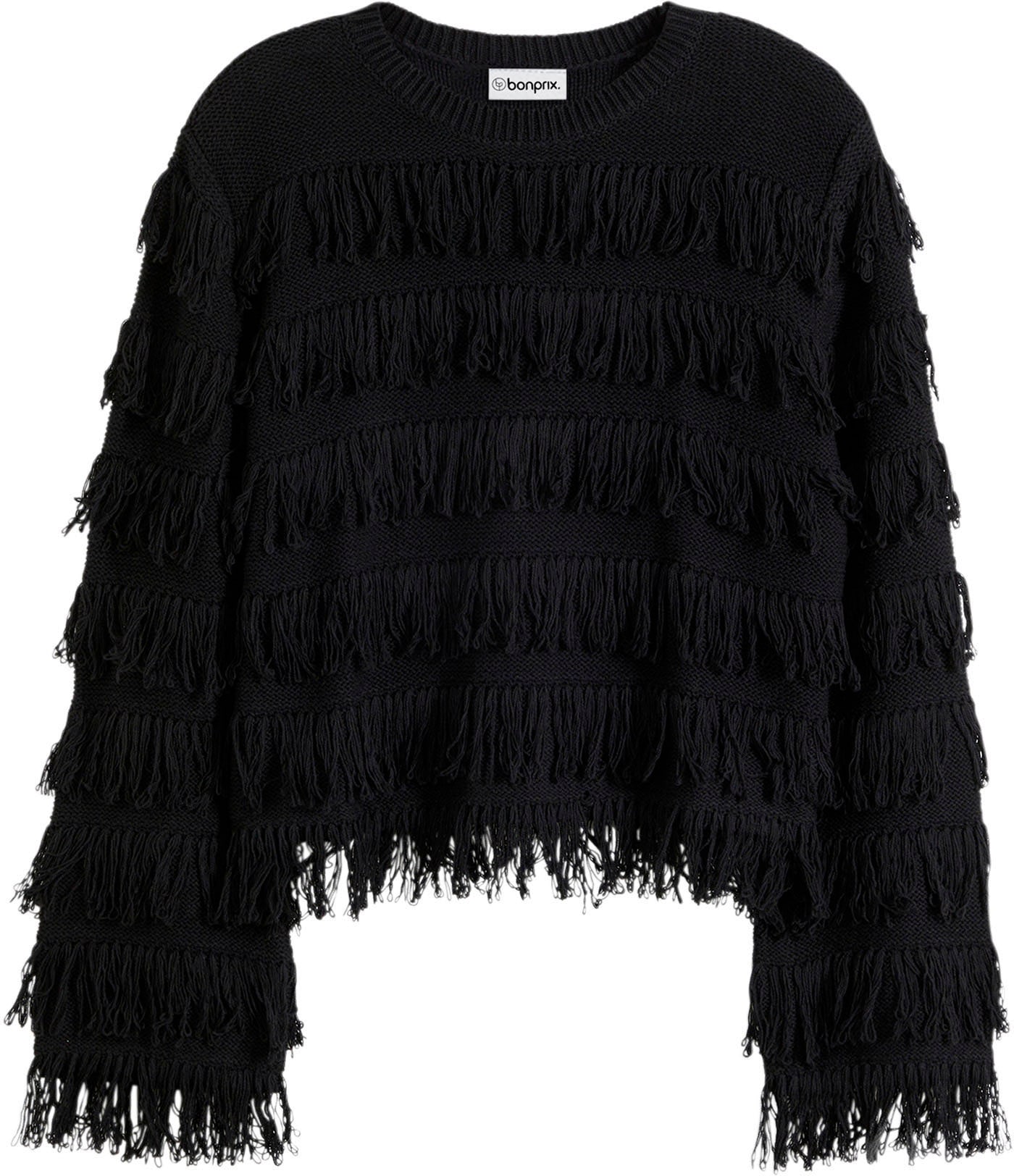 bonprix Strickpullover im tollen Fransen-Look mit hohem Baumwollanteil, lässige Passform