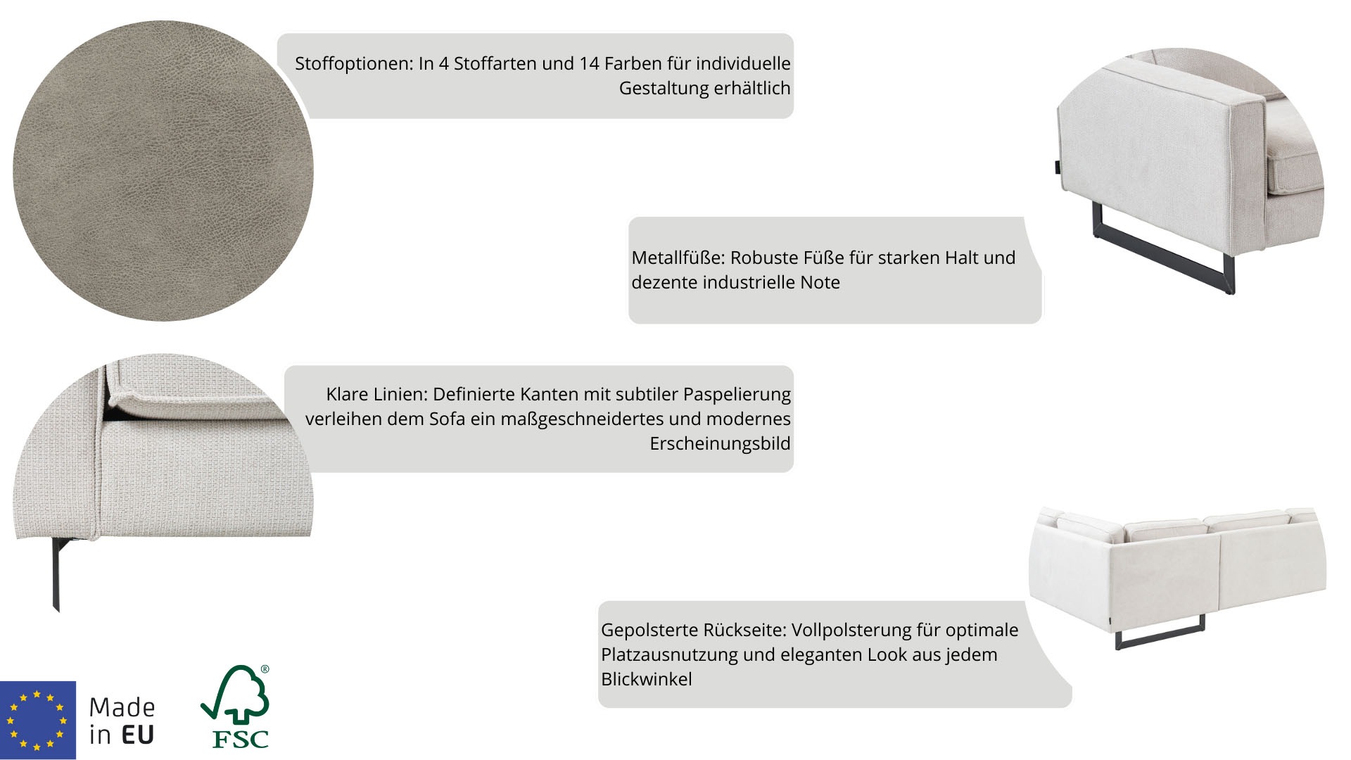 Places of Style 2-Sitzer »Pinto, 166 cm, Cord, Chenille, Lederoptik«, mit Keder, schwarze Metallfüsse, Wellenunterfederung