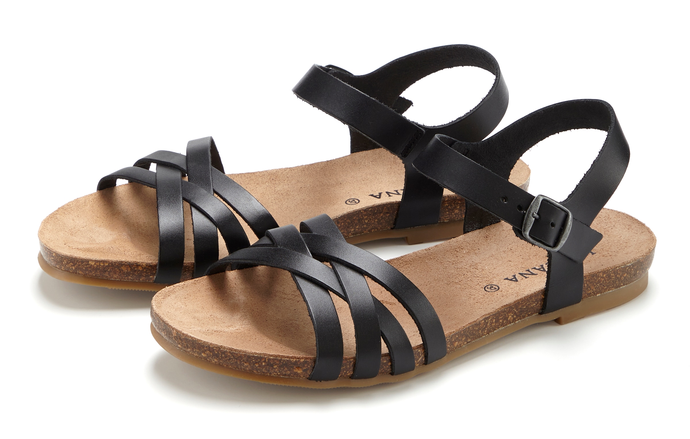 Image of LASCANA Sandale "Sandalette, Sommerschuh, offener Schuh," aus Leder mit Korkfussbett