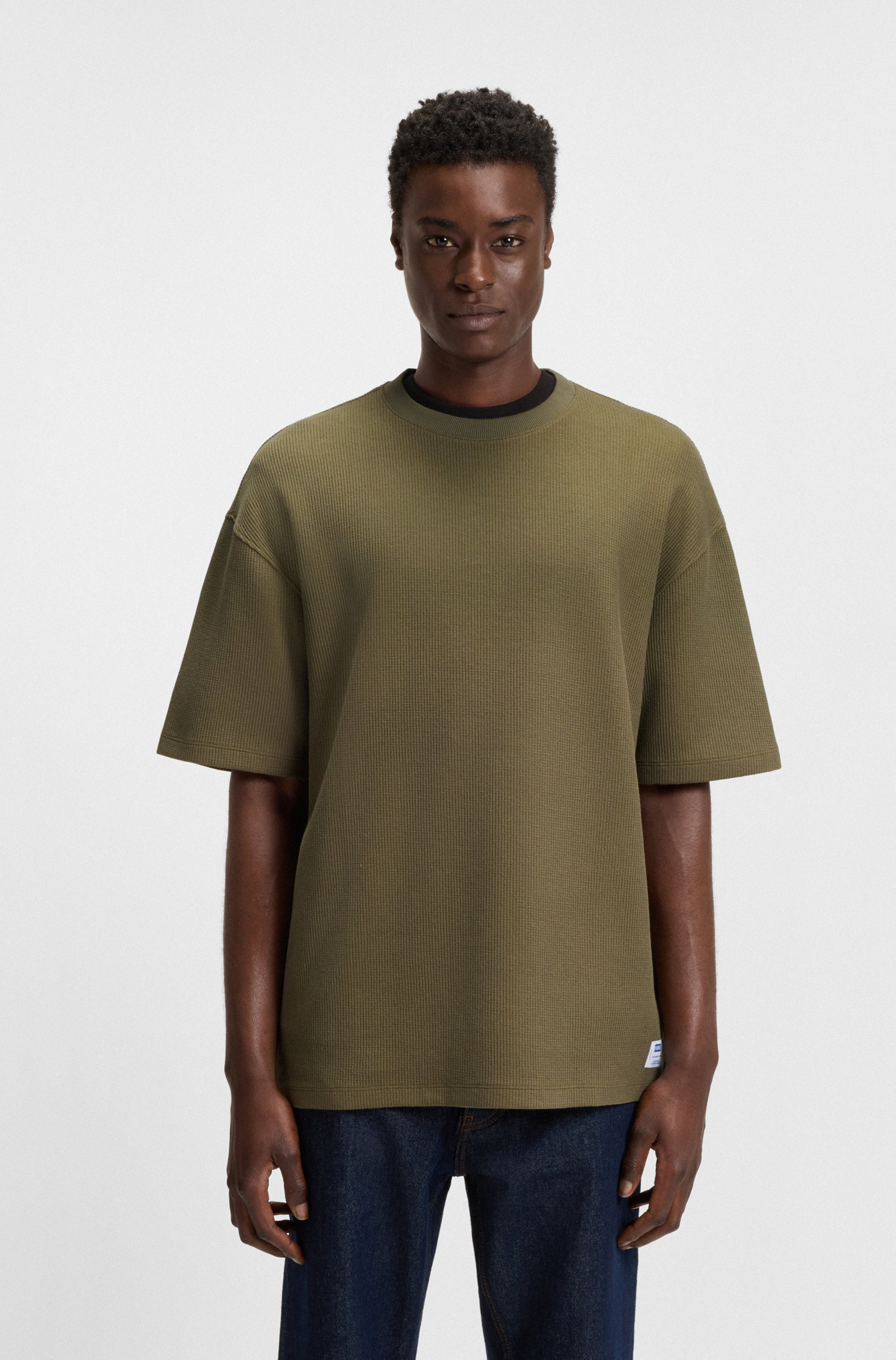 Image of HUGO T-Shirt "Nuwaffle" Rundhalsausschnitt, Regular Fit, dezentes Waffelmuster