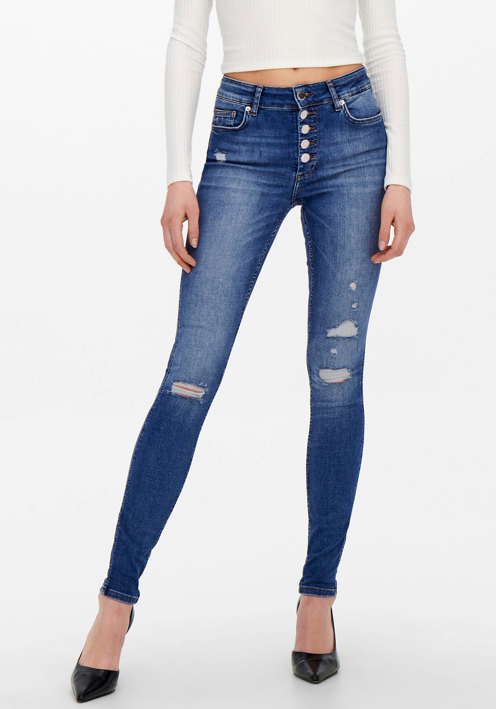 Image of Only Skinny-fit-Jeans »ONLBOBBY LIFE MID SKIN DNM DEST ANA02«, mit Destroyed Effekt bei Ackermann Versand Schweiz