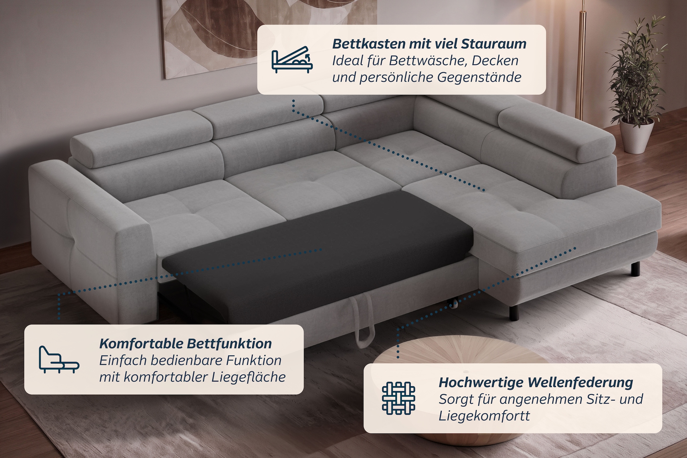 GOODproduct Ecksofa »AADEN Schlafsofa 254 cm - OTTO. Verlässliche Qualität.« mit Bettfunktion, Bettkasten, Kopfstützen, rechts/links bestellbar
