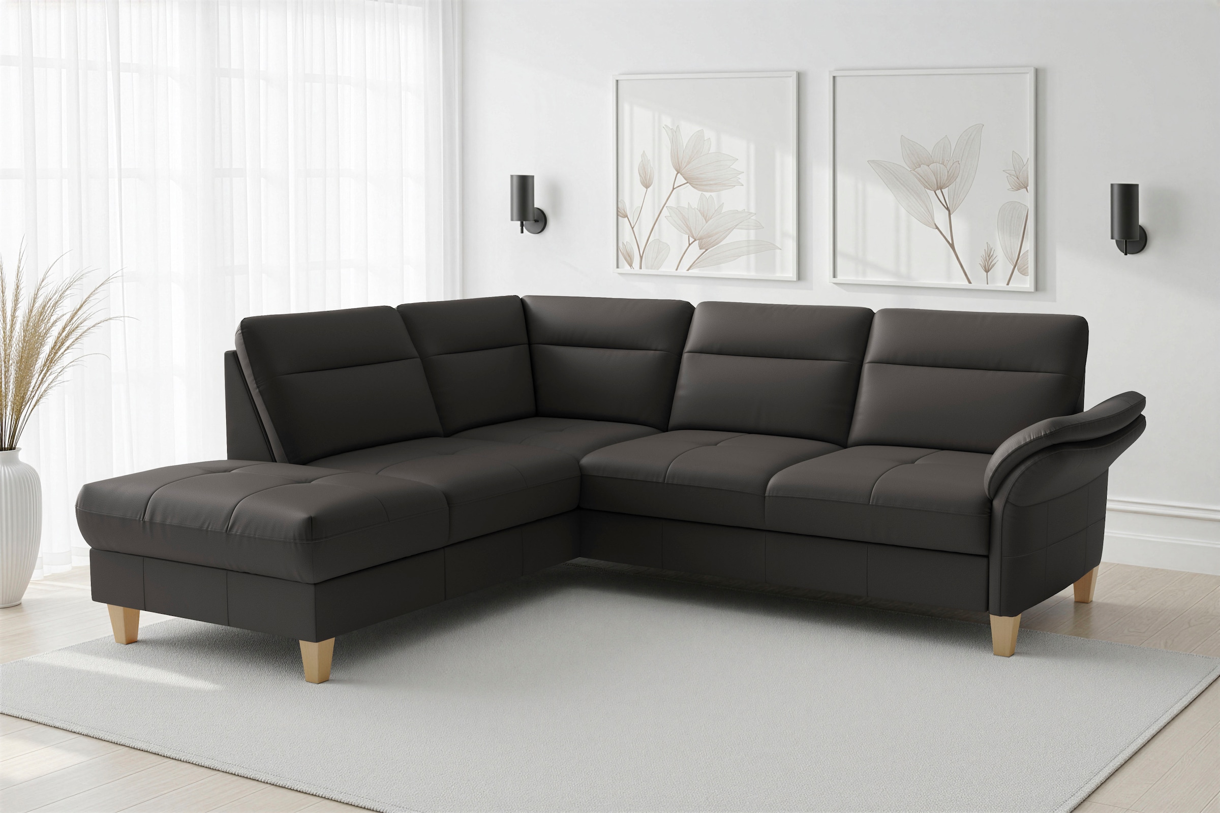 sit&more Ecksofa »Pamela L-Form, Leder, B: 218 cm« optional Armteilverstellung, Schlaffunktion & Bettkasten