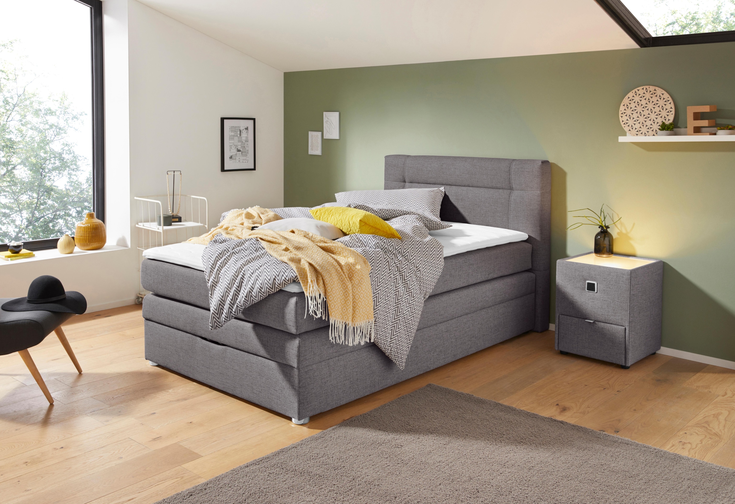Image of Jockenhöfer Gruppe Boxspringbett "CARMEN, Stauraumbett mit Bettkasten & Bonnell-/TTFK-Matratze" Inkl. PUR-Schaum-Topper, weicher Webstoff-Bezug, 120/140 cm x200 cm