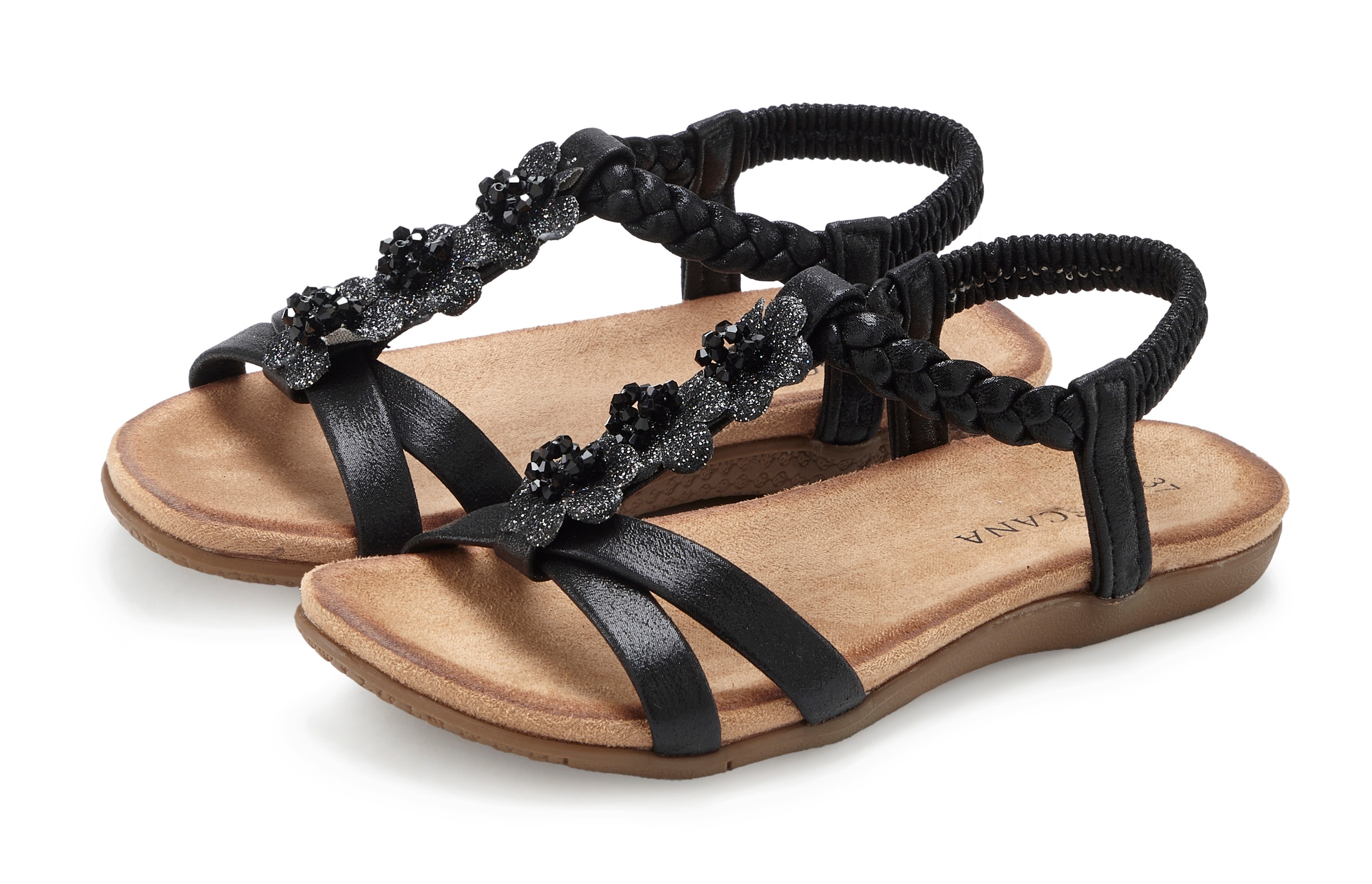 Image of LASCANA Sandale "Sommerschuh, Sandalette, offener Schuh," mit eleganten Schmucksteinchen und elastischem Riemchen