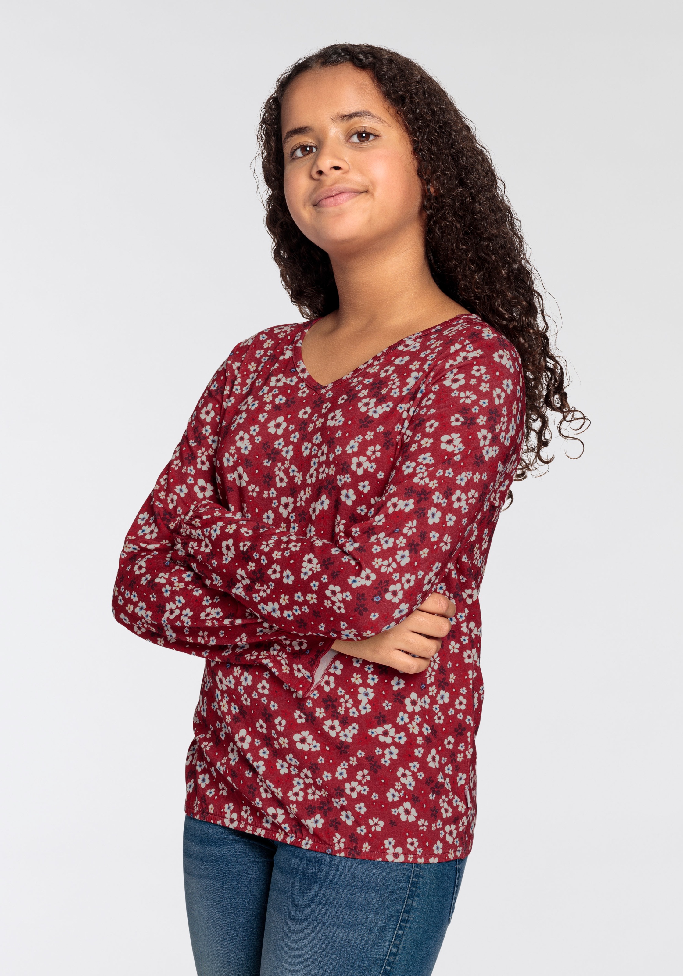 DELMAO Langarmshirt »für Mädchen«, weiche Viskose mit Blumendruck