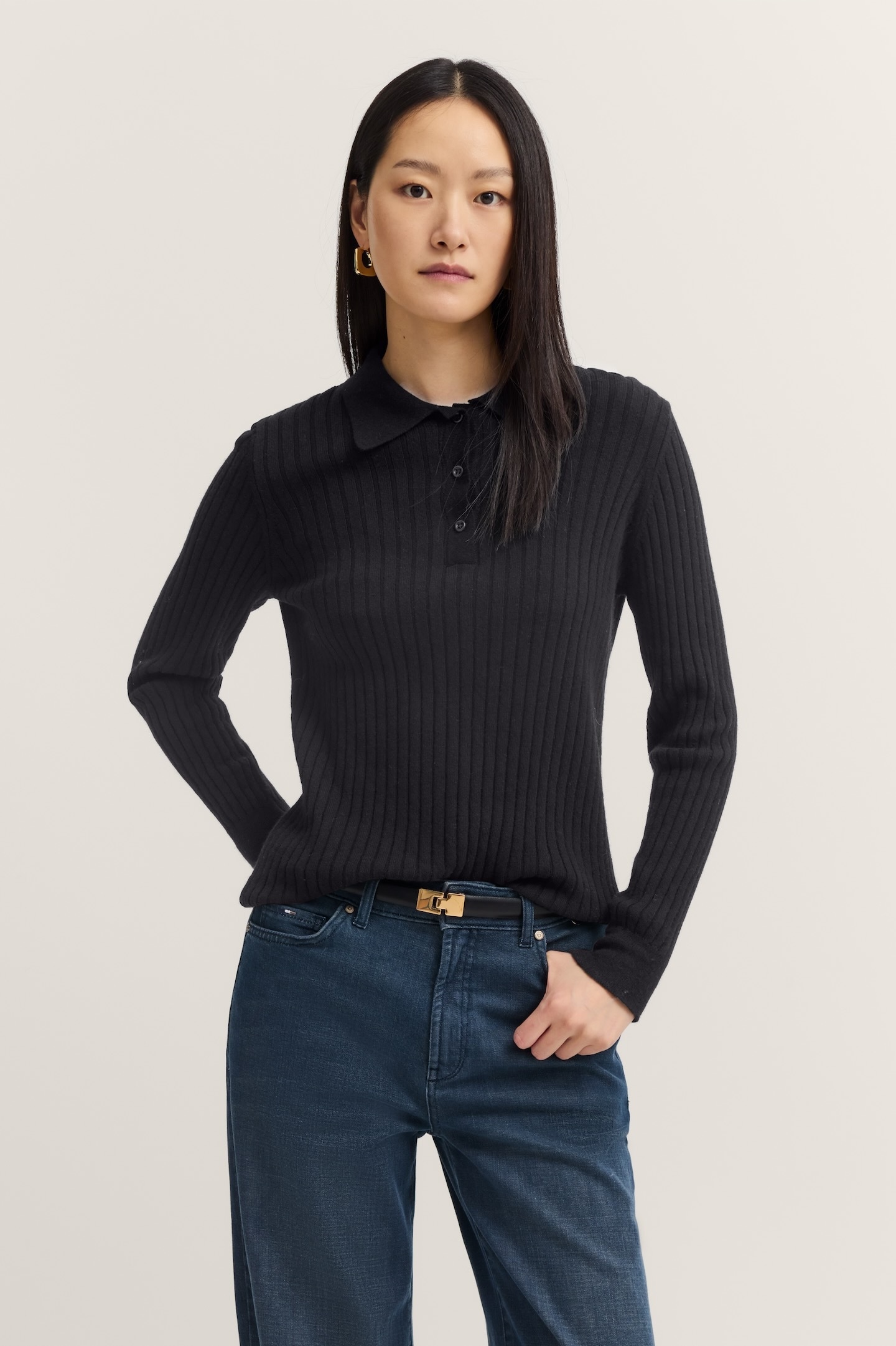 Image of bugatti Polokragenpullover "Kaschmir-Mix" aus Rippstrick mit Knopfleiste