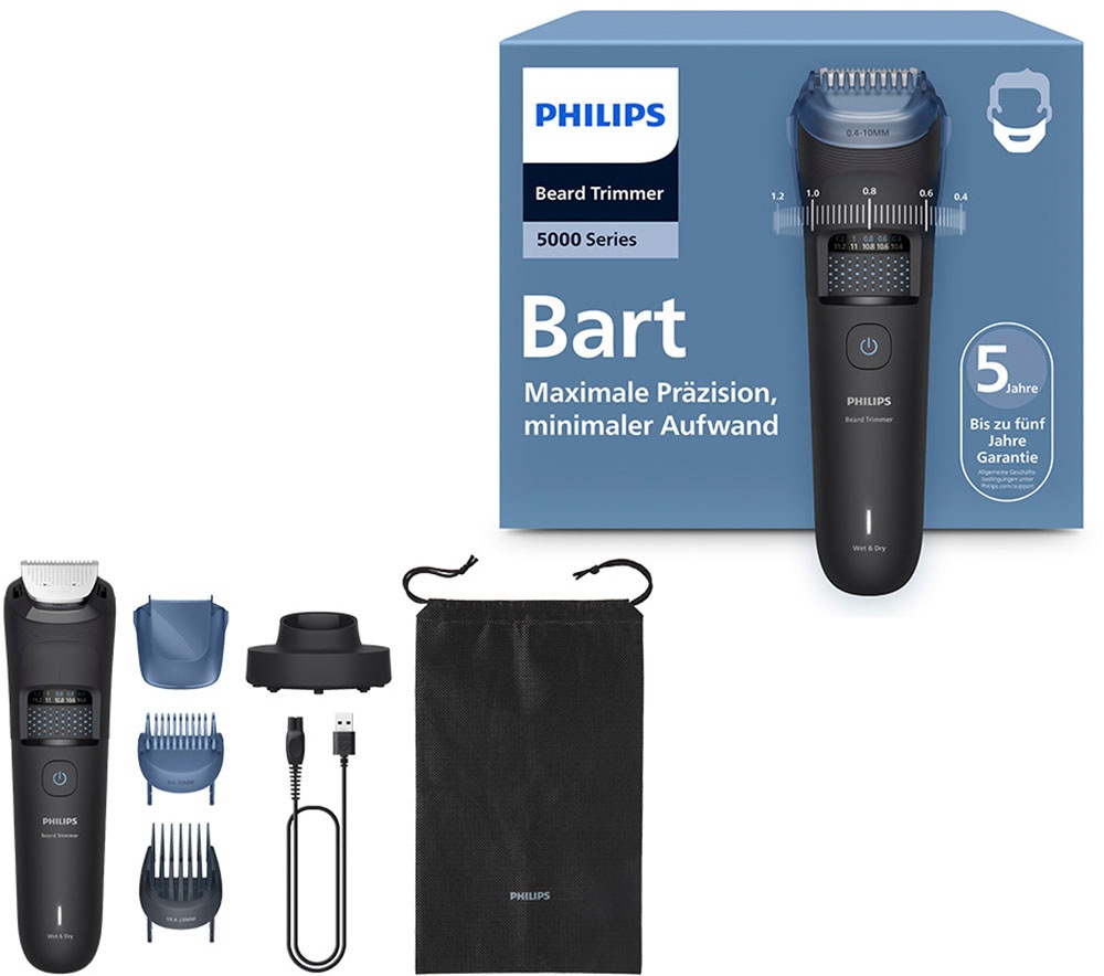 Image of Philips Bartschneider "Serie 5000 BT5780/15" 3 Aufsätze mit 40 einstellbaren Schnittlängen, inkl. Ladestation