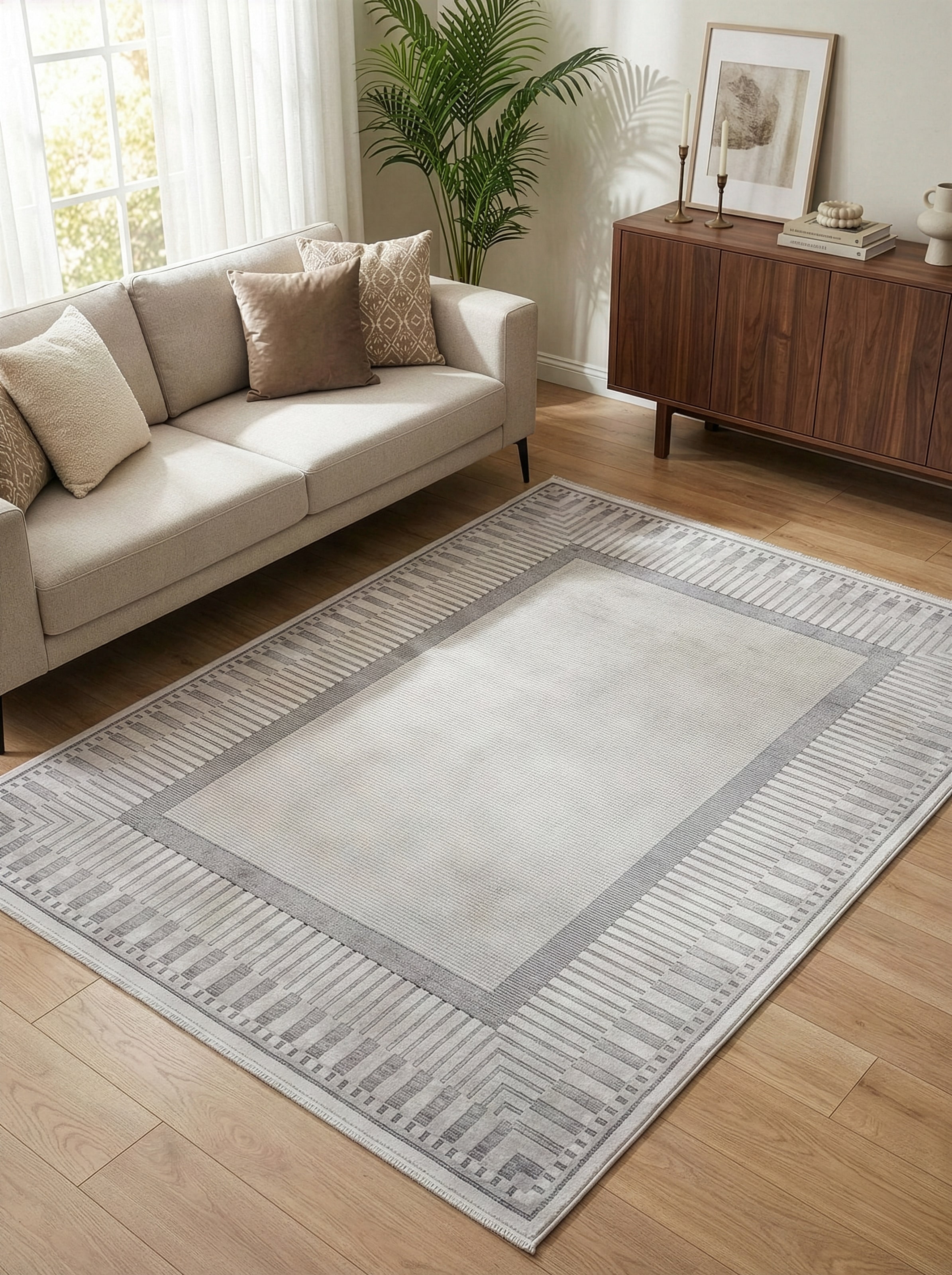 Calvin Klein home Teppich »Luster, mit Fransen, Designerteppich« rechteckig 6 mm Höhe Rahmen, Muster, meliert, Wohnzimmer, Schlafzimmer, Esszimmer