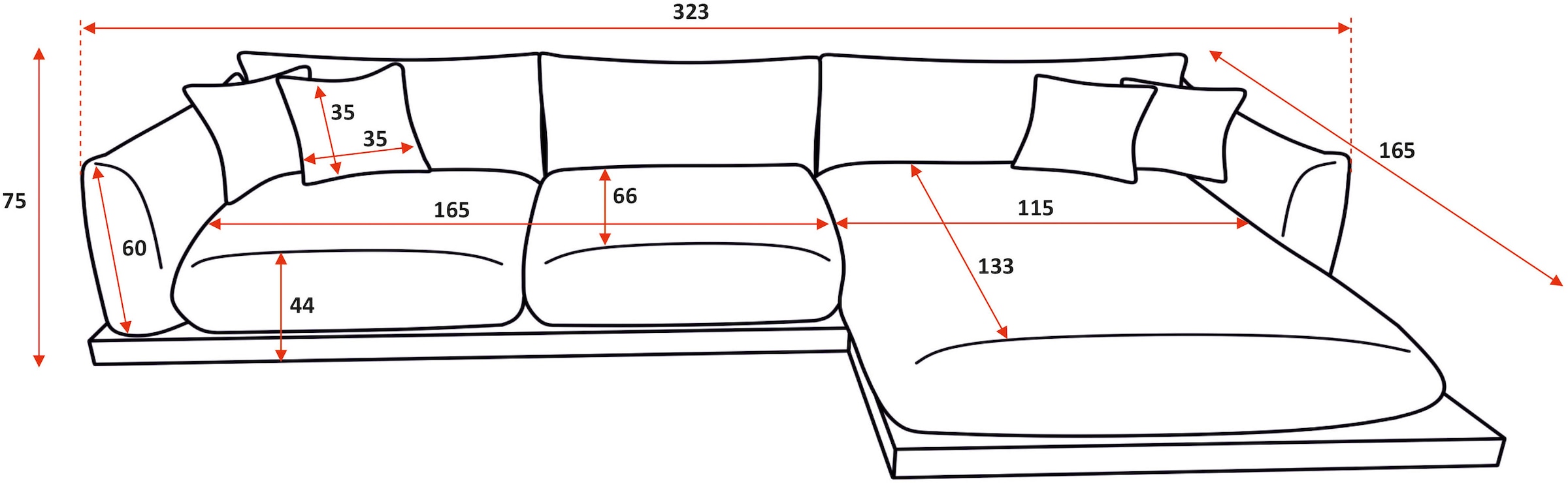 GOODproduct Ecksofa »Kalix, Polsterecke mit kräftigem Holz-Plateau, moderne Couch in L-Form« wahlweise Recamiere links o. rechts, Strukturstoff, hoher Sitzkomfort
