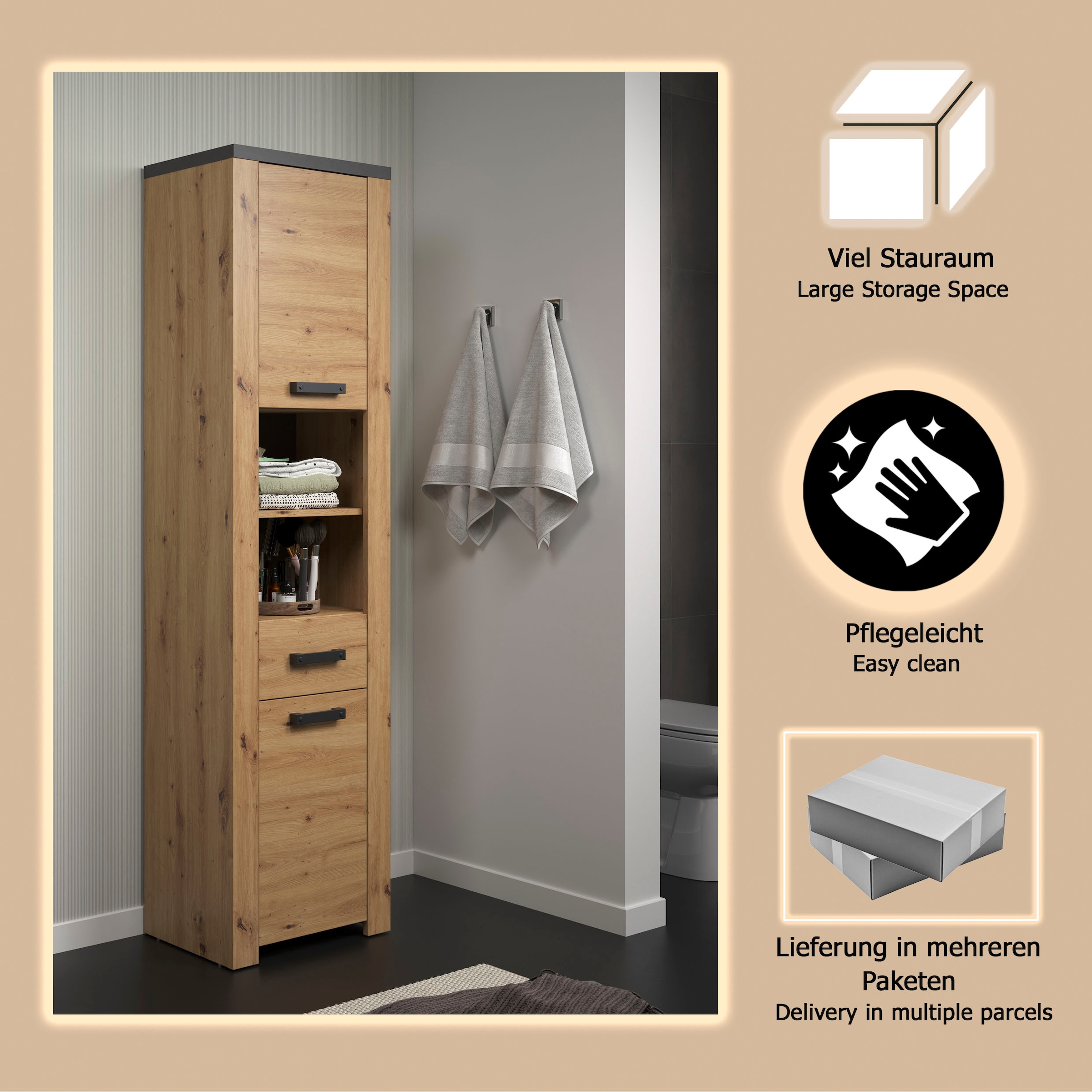 welltime Armoire haute »Ambres« 1 cuis tlg. armoire haute avec fonction soft-close - (L/P/H) 53/35/196 cm
