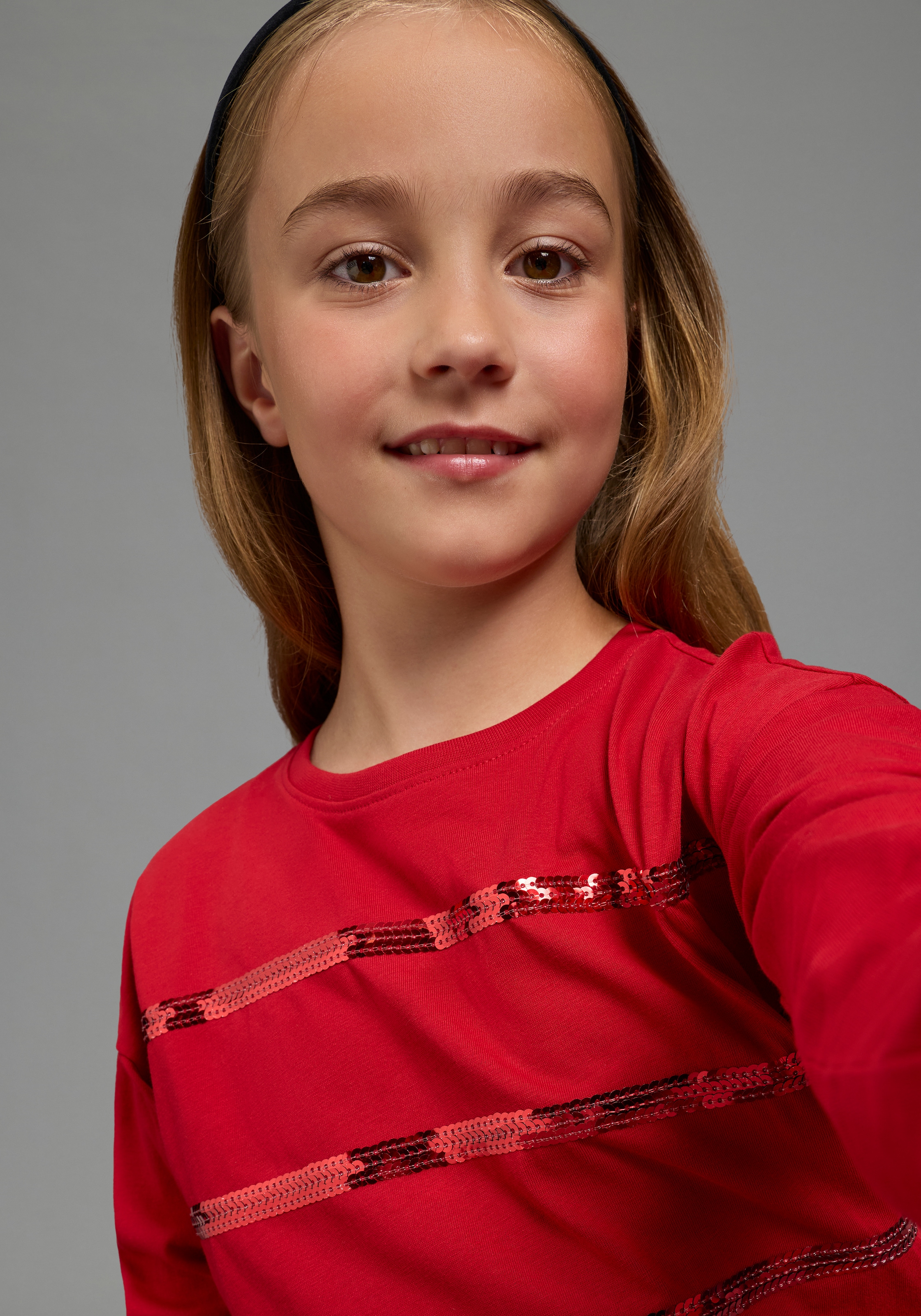 Bruno Banani T-shirt à manches longues »Shirt mit Paillettendetails für Mädchen« pour adolescents, t-shirt manches longues avec paillettes