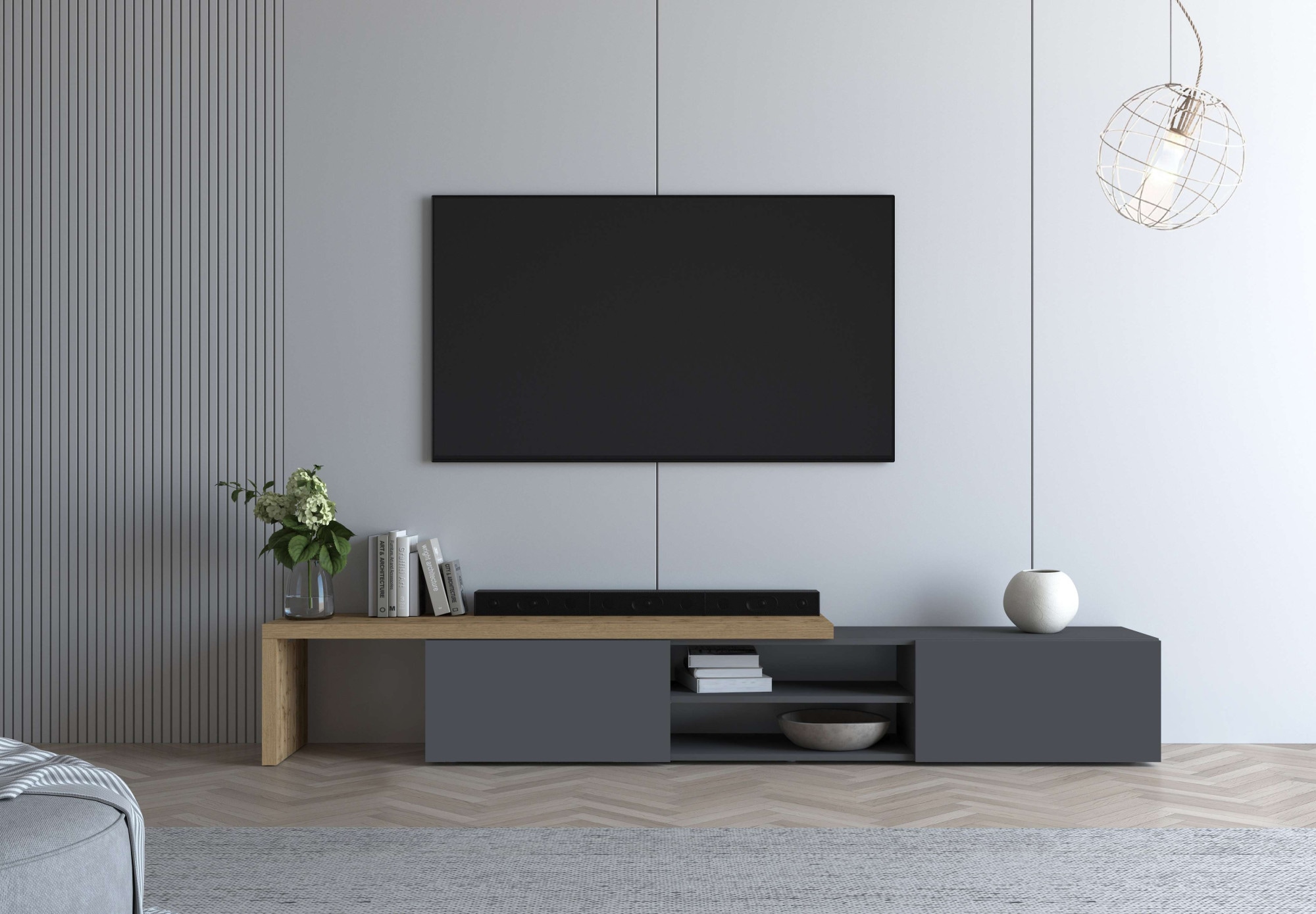 GOODproduct Lowboard »New Garda,Lowboard mit Aufsatz,TV-Board mit Ausatz,TV-Schrank-Tv Bank« 1 Stk. tlg. Breite verstellbar v. 183 bis 310 cm,2 Klappen  und L-Förmiger Aufsatz