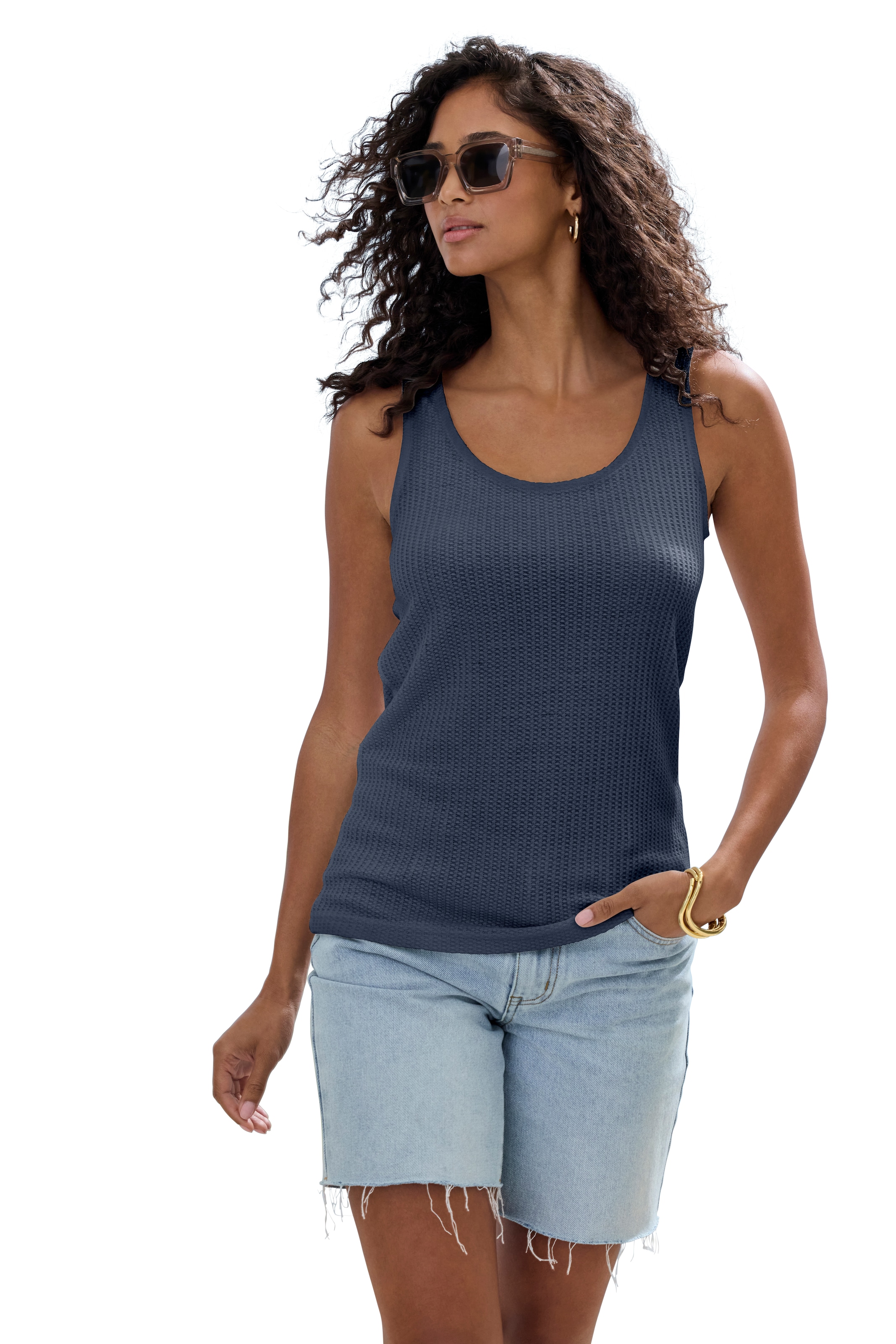 Vivance Trägertop »mit tropfenförmigem Cut-Out am Rücken« 2er-Pack,  aus weicher Piqué-Qualität