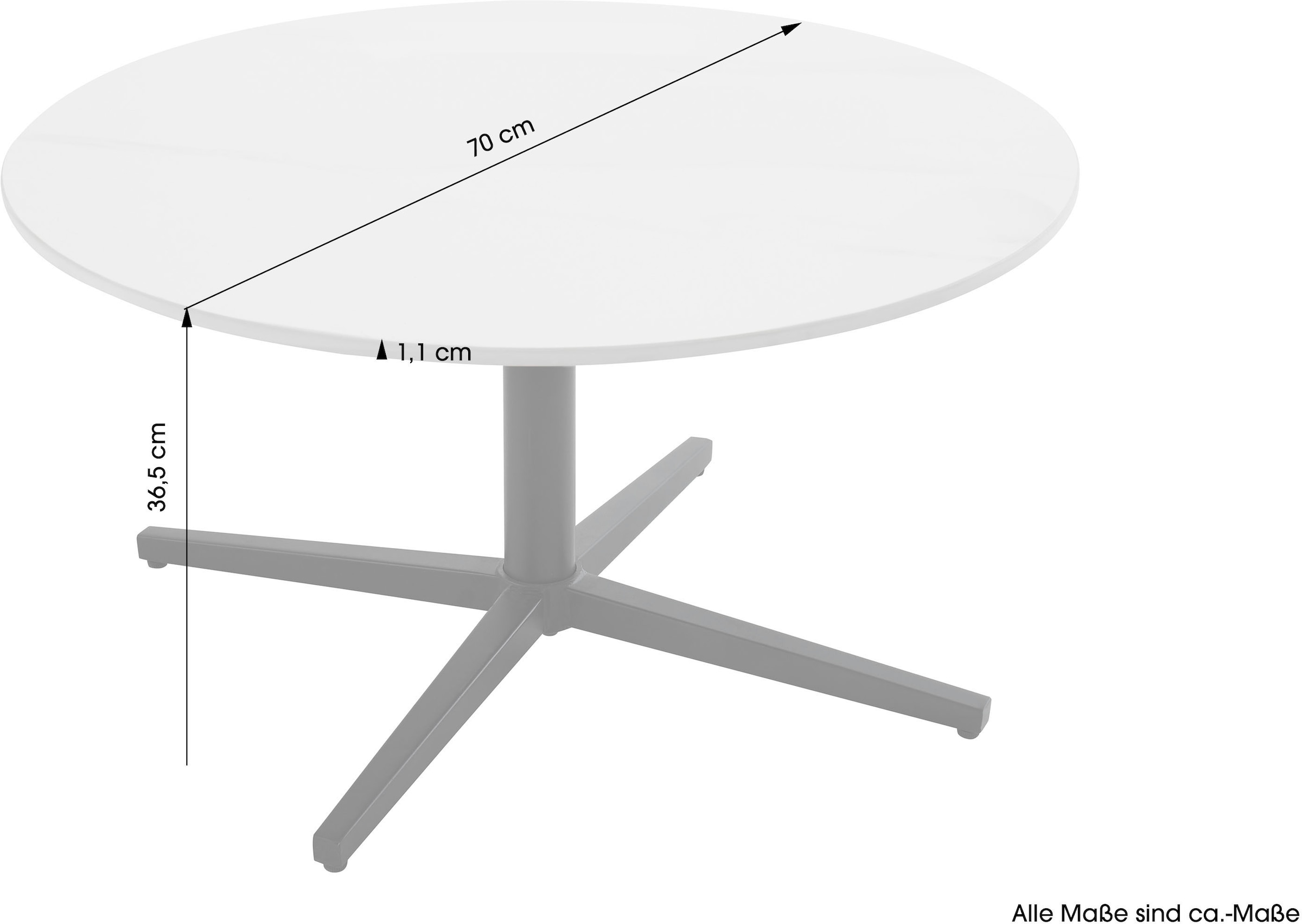 byLIVING Table basse »Cup« 1 cuis tlg. modernes, rundes Design in Keramikoptik mit Kreuzgestell, 70cm
