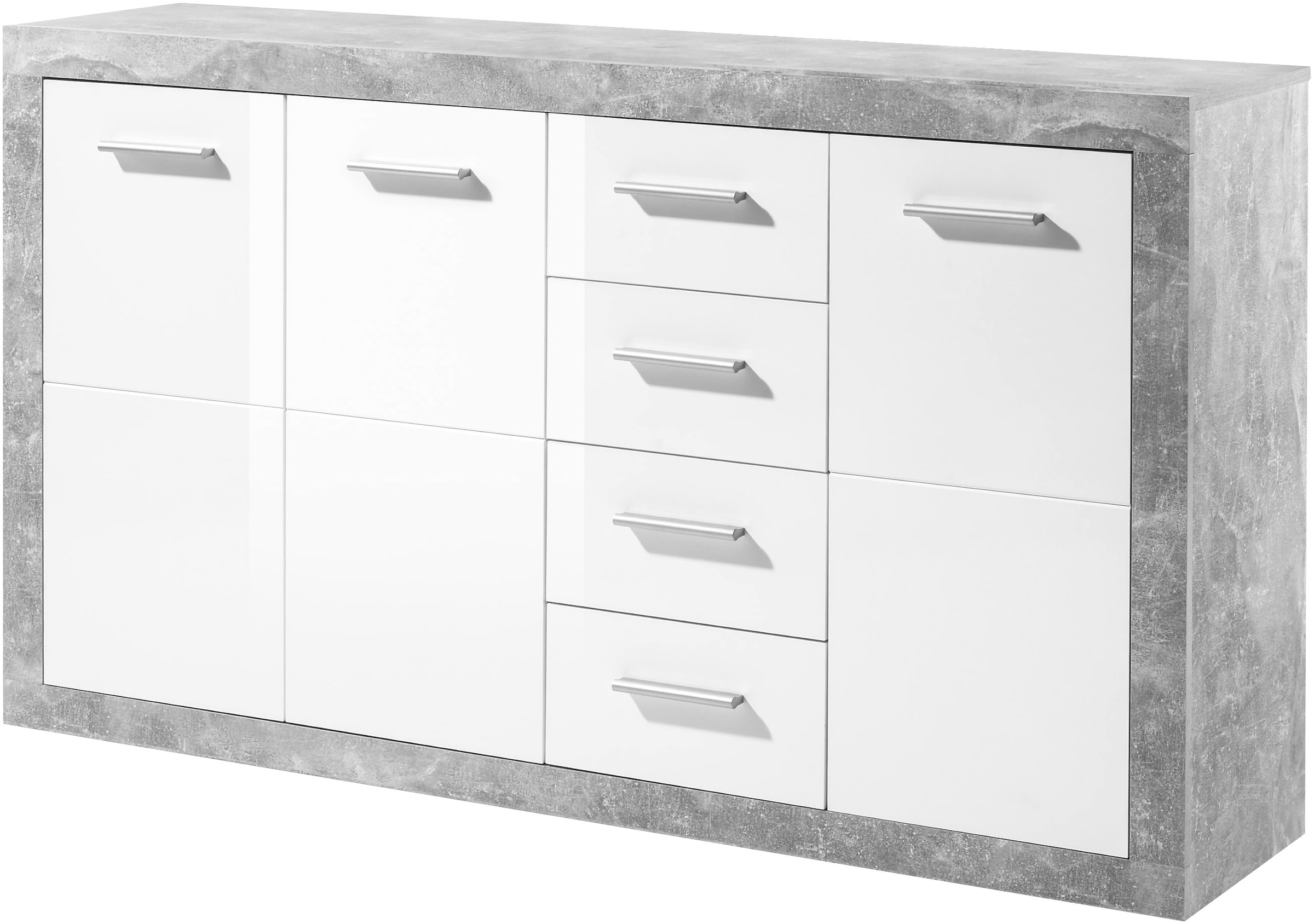 Image of HBZ Kommode "Stone 2 Weiss Glanz, BxHxT 152x88x37 cm" Kommode mit 3 Türen, 4 Schubkästen, 2 Einlegeböden