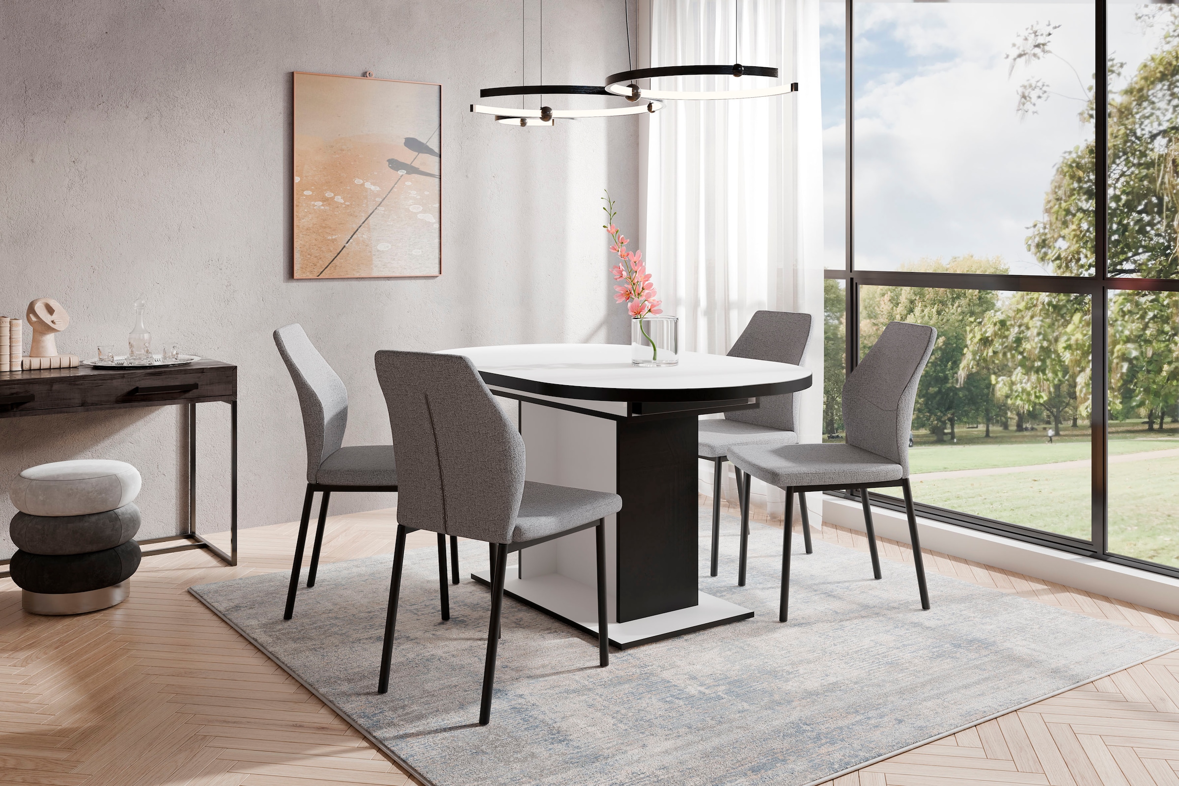 Home affaire Essgruppe »Basel, Tischgruppe mit Ausziehtisch«, (Set, 5 tlg.), BESTSELLER, Sitzgruppe, Tisch, Stühle, ovale Tischplatte, Säulentisch