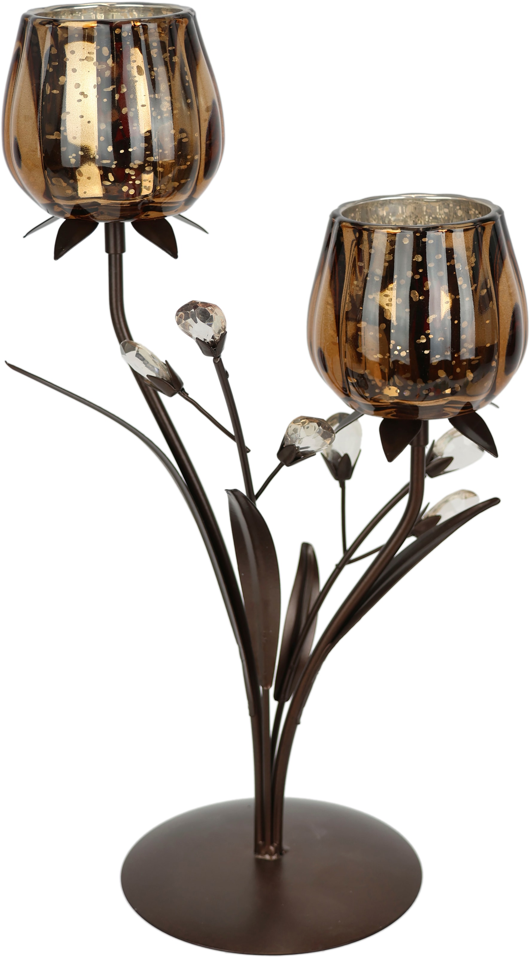 Image of I.GE.A. Teelichthalter "Kerzenhalter" aus Metall mit Glas-Schale Teelichthalter Kerzenständer Kerzenleuchter