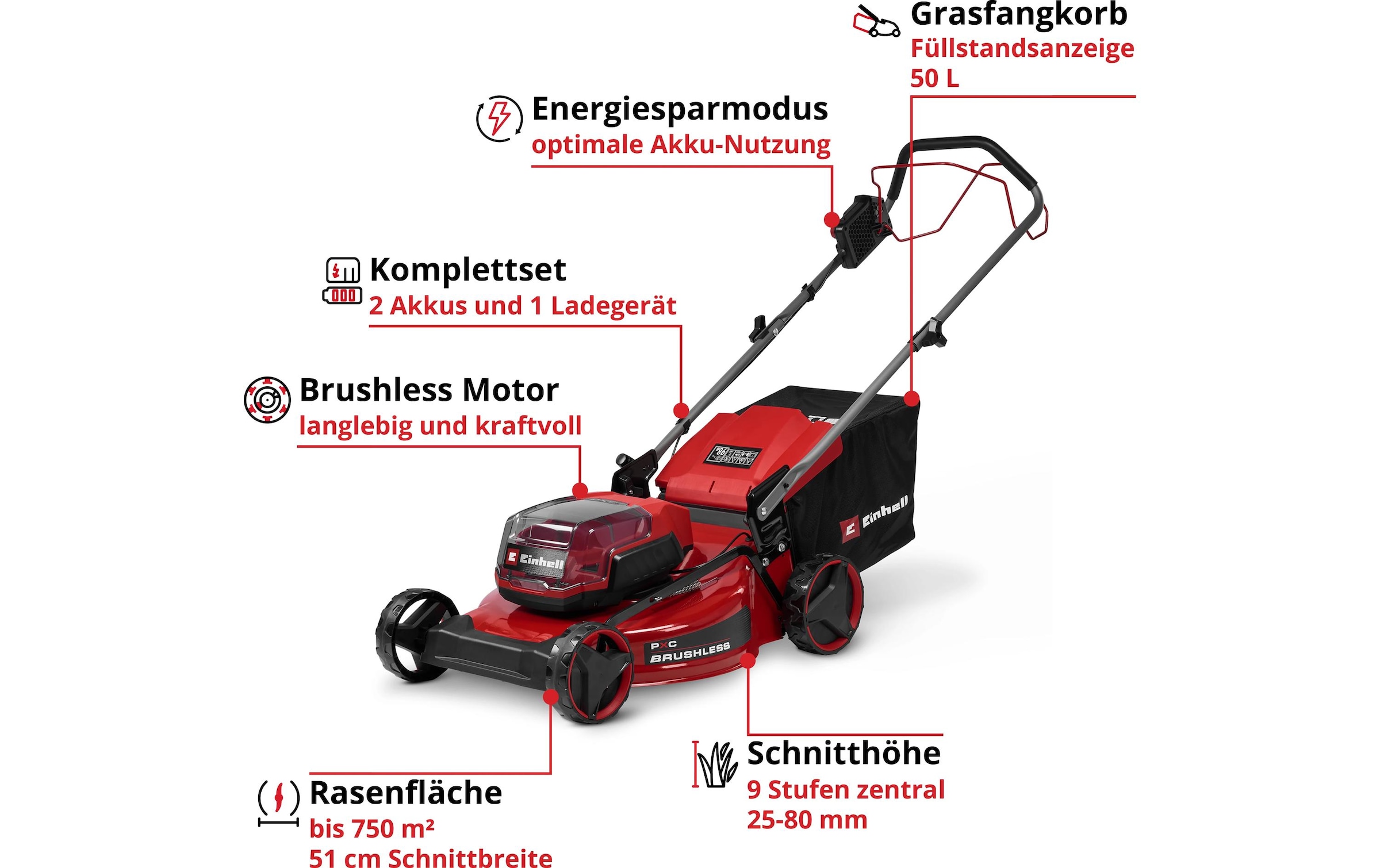 Einhell Akkurasenmäher »GC-CM 36/51 S Li BL (2x5,2Ah)« Inkl. 2x 5,2Ah Akku