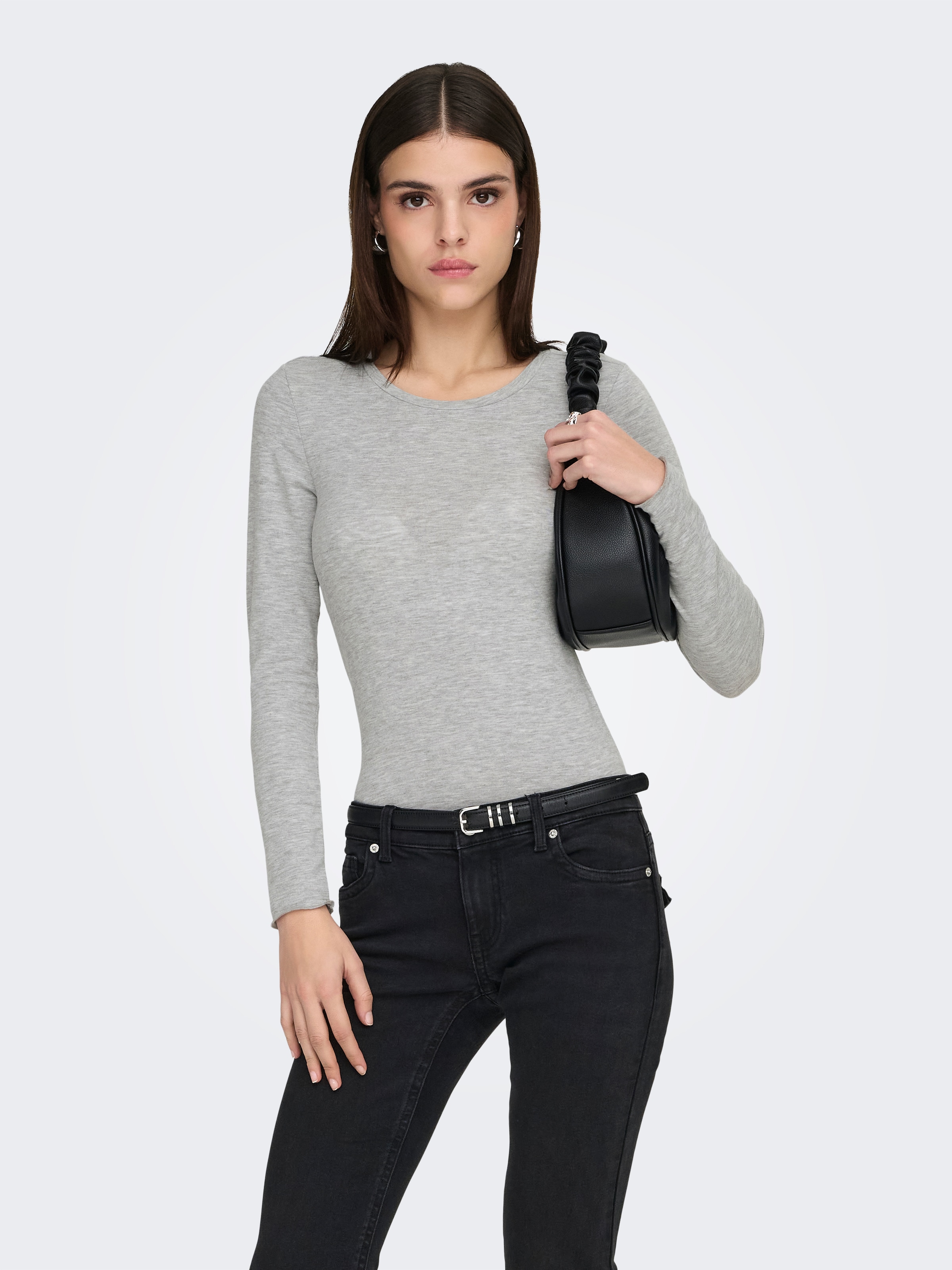 Image of ONLY Langarmshirt "ONLVIRRO O NECK L/S TOP BOX JRS" Materialmix, regular fit