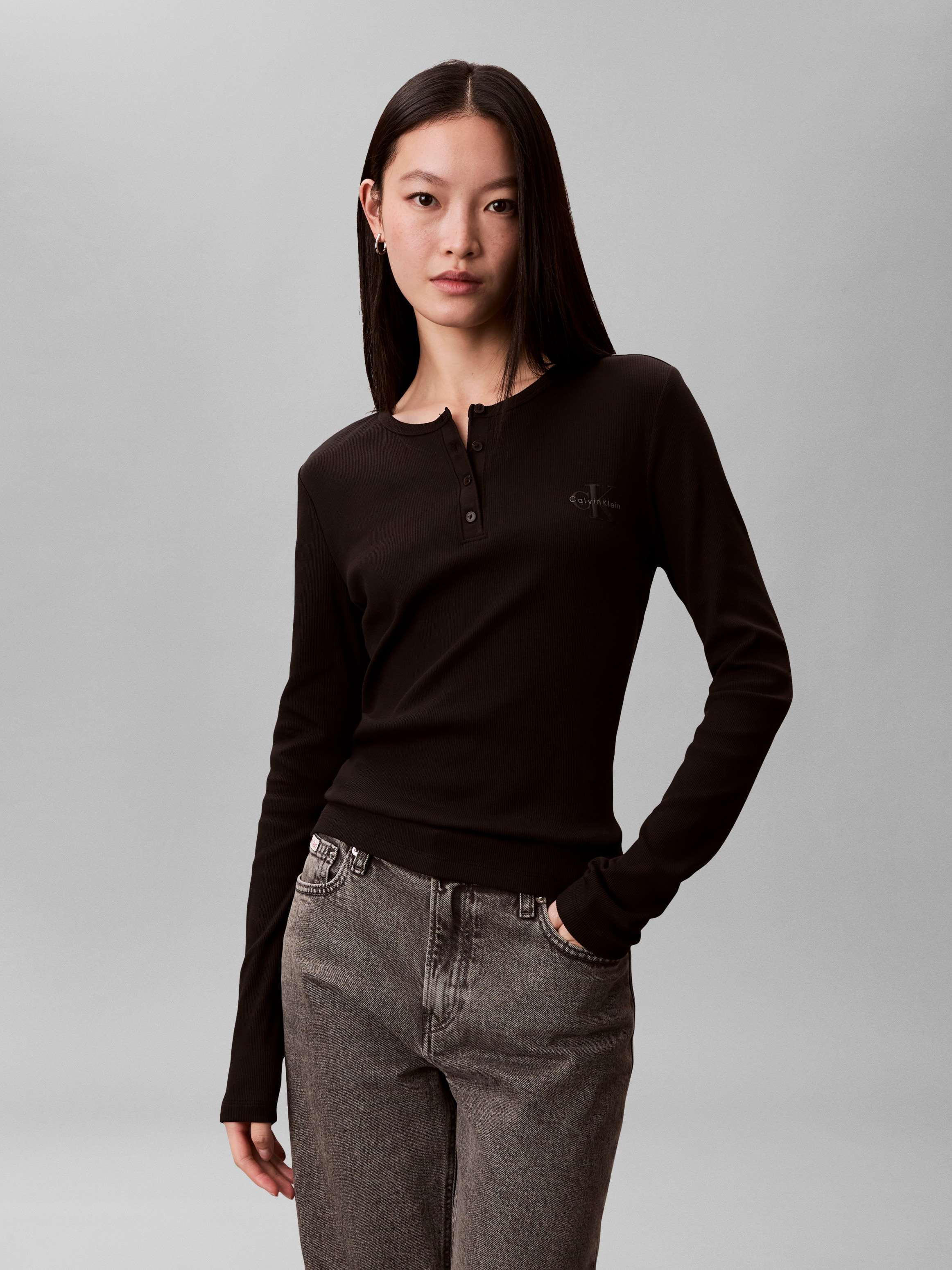 Image of Calvin Klein Jeans Langarmbluse Regular fit mit Rundhalsausschnitt