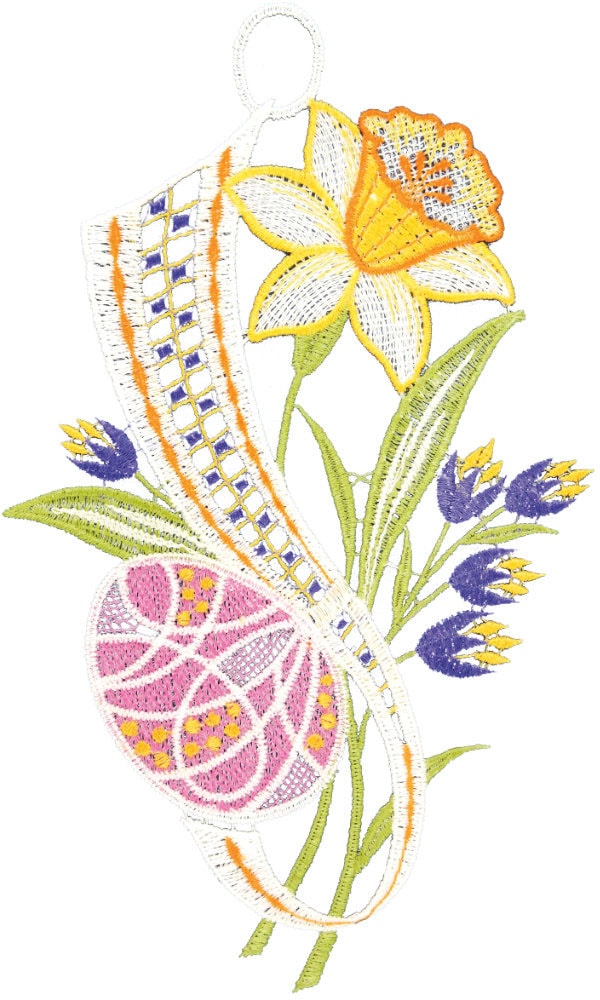 Image of W. Reuter & Sohn - Plauener Spitze® Fensterbild »Fensterbild "Narzisse und Ei" farbig« bei Ackermann Versand Schweiz