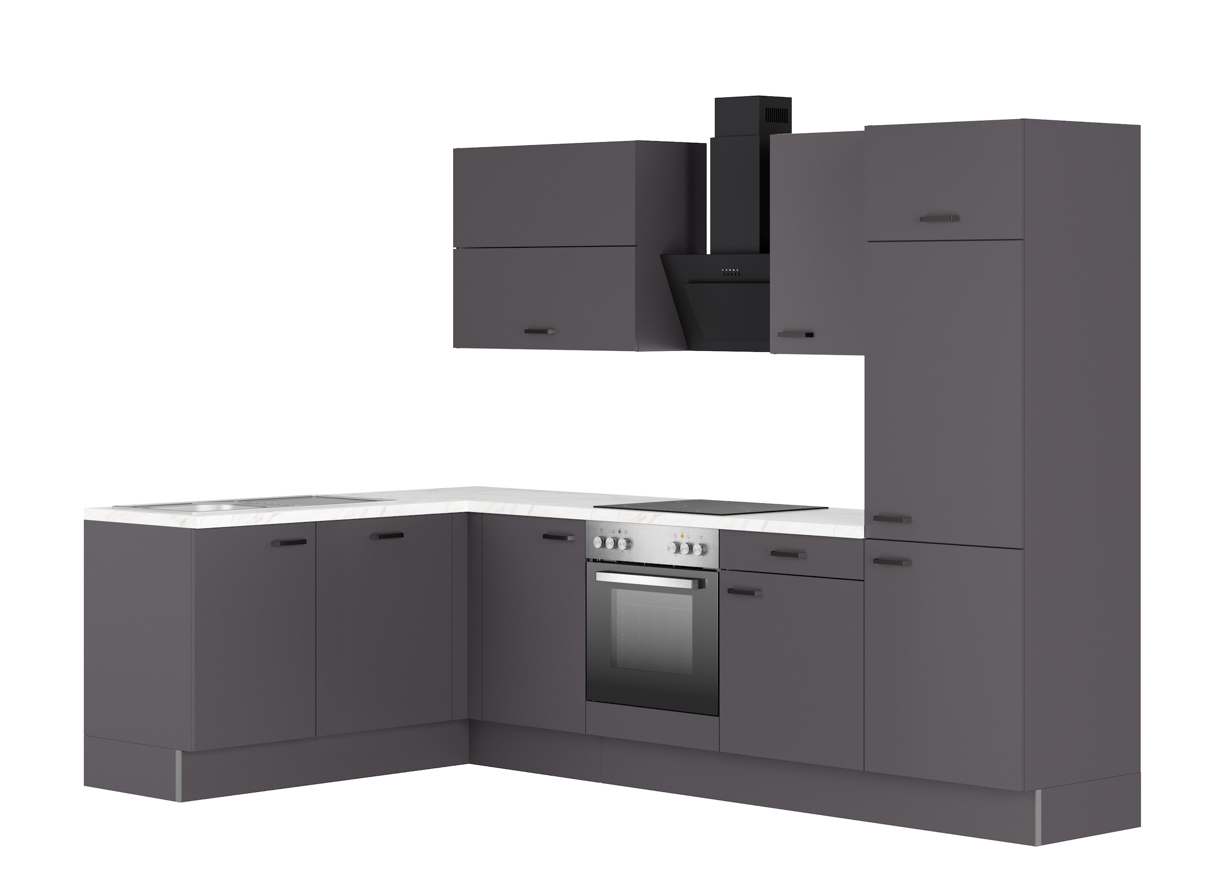 KOCHSTATION Winkelküche »KS-Paula, Stellmasse rechts B/T 295/175 cm, links B/T 175/295 cm« Wahlweise Spüle rechts oder links, mit und ohne E-Geräte