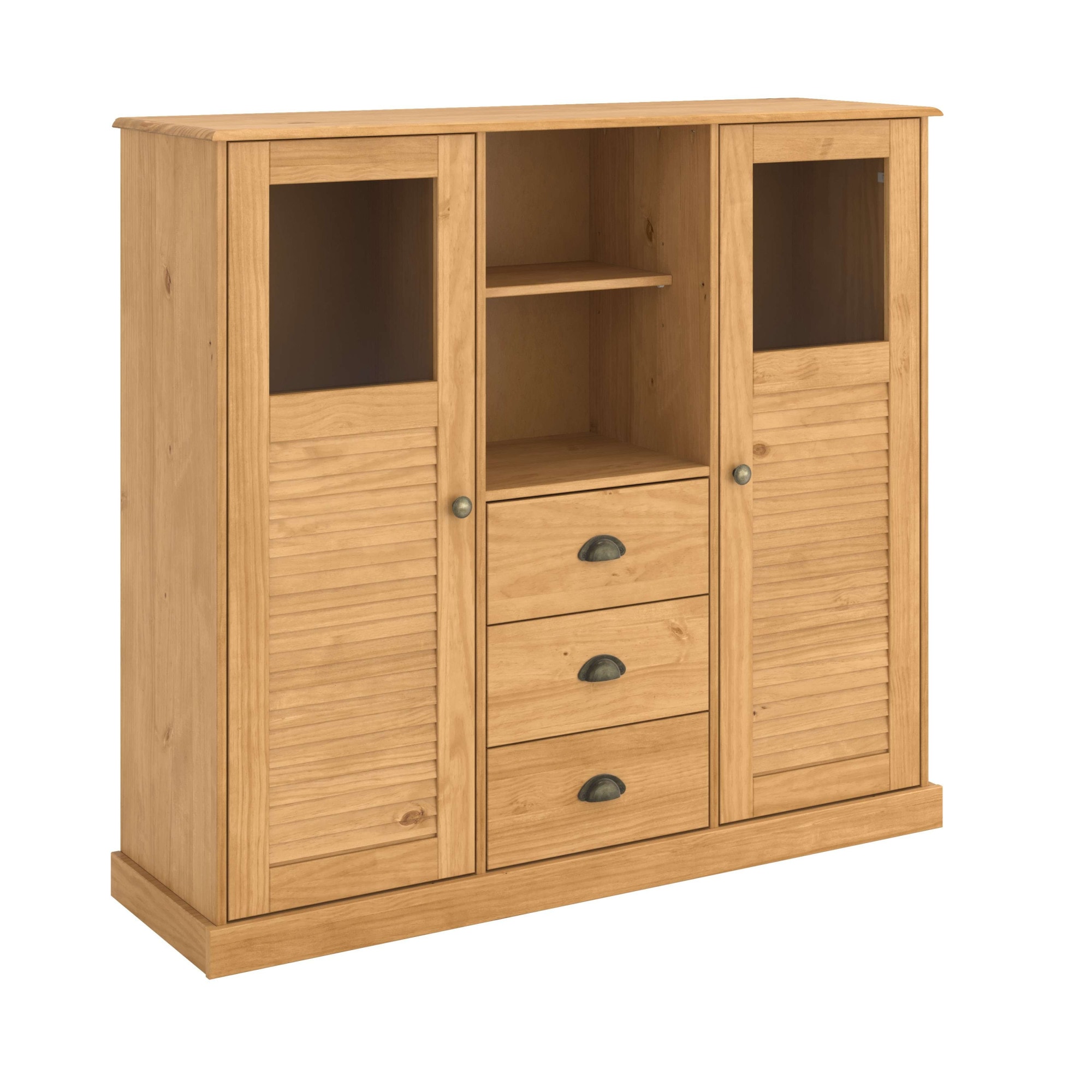 GOODproduct Buffet haut »Turia, mit Glas- und Lamellentüren« Vitrine/armoire moyenne/commode, en pin massif, FSC®, L : 127 cm