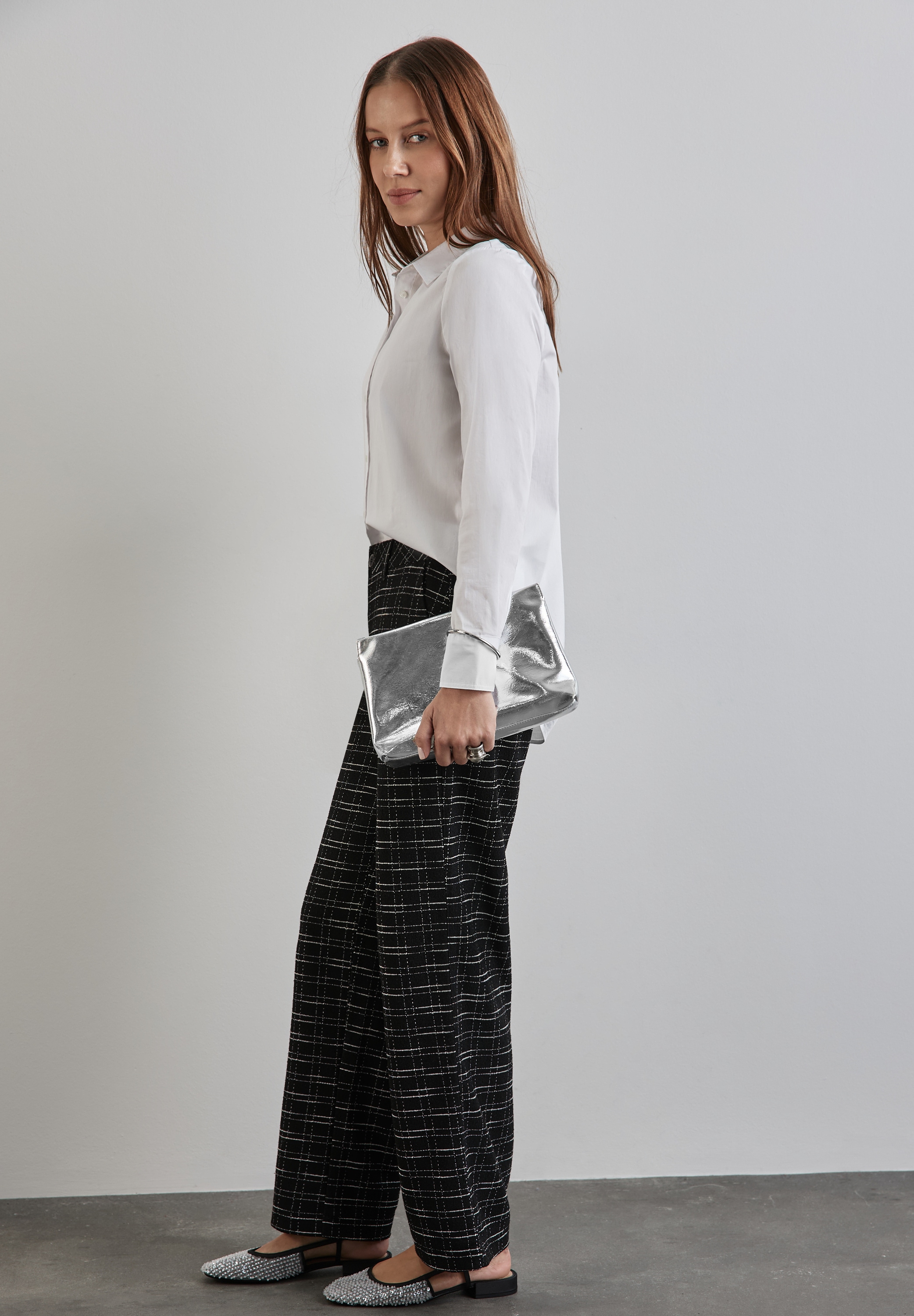 STREET ONE Stoffhose »QR Straight Leg Bouclé«  Sommerhose mit Karomuster, Bouclé