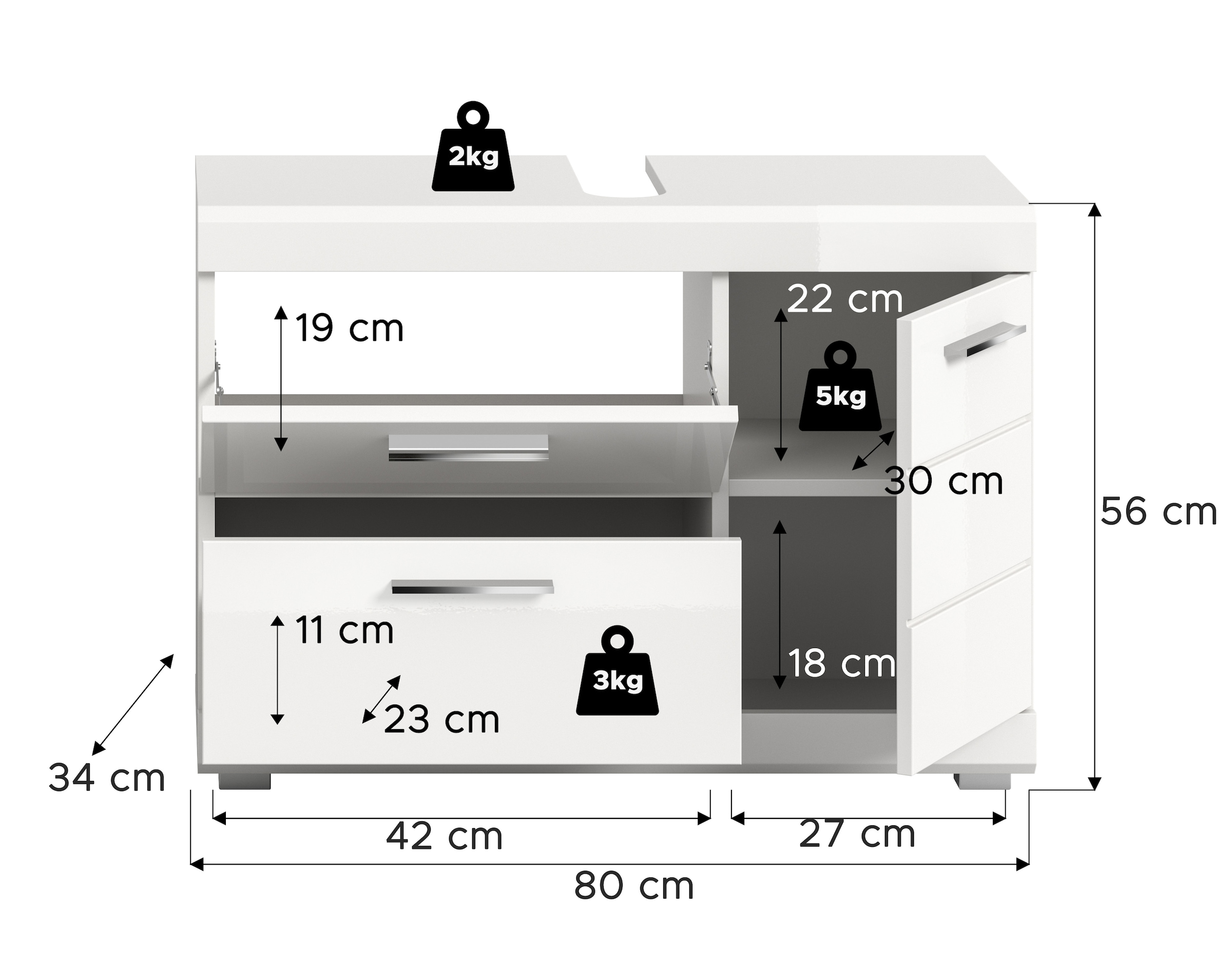 welltime Armoire sous lavabo »SIENA, Breite 80cm, 1 Tür, 1 Schubkasten, 1 Klappe, 2 Fächer,MDF-Front« WBU, meubles de salle de bain, armoire de salle de bain, commode, meuble bas, salle de bain, salle de bains