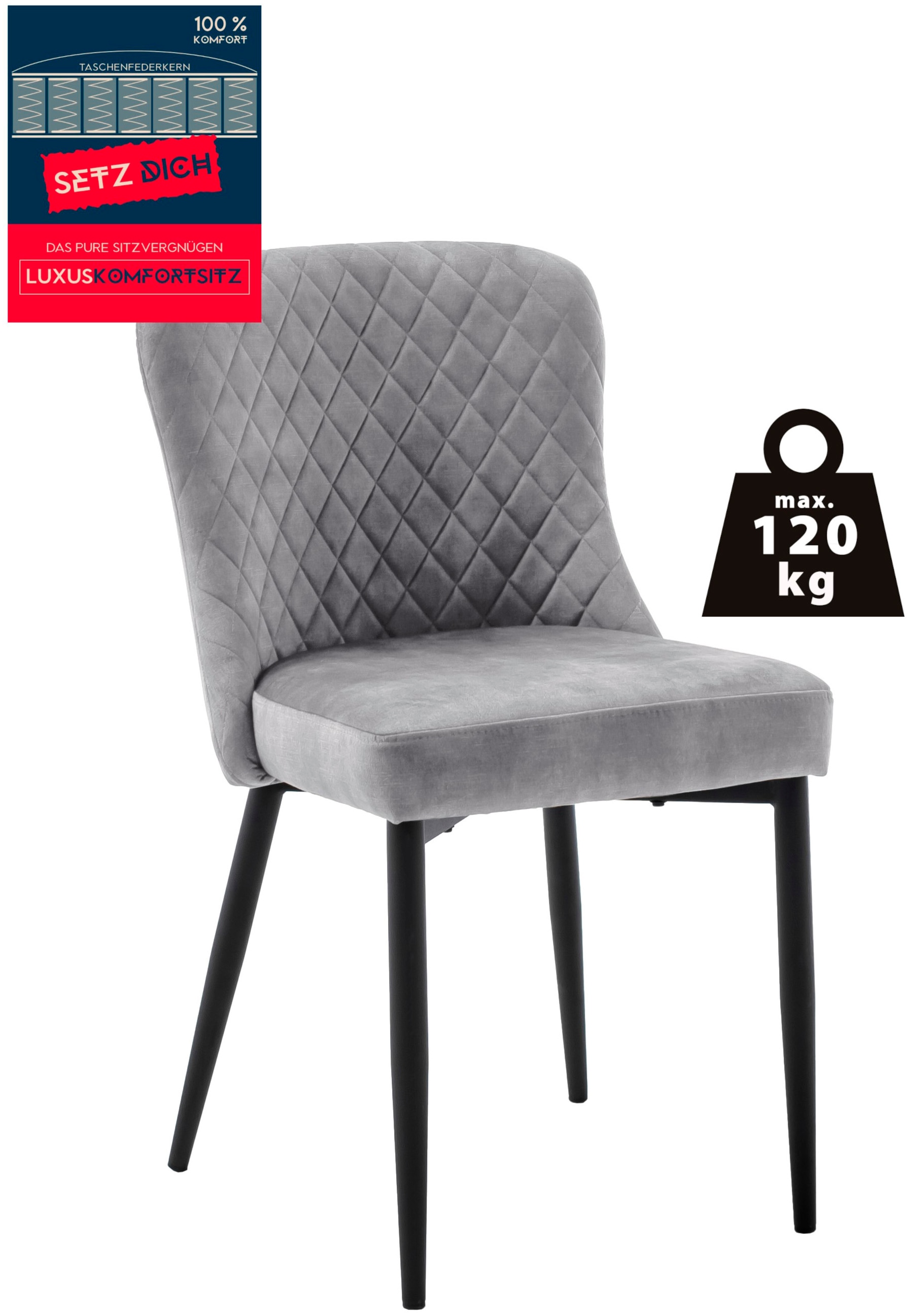 MCA furniture 4-Fussstuhl »ABOSHI Esszimmerstuhl (4er Set)«, (Set), 4 St., Veloursstoff, Taschenfederkern, Metall schwarz,Vintage-Veloursoptik,belastbar 120 kg