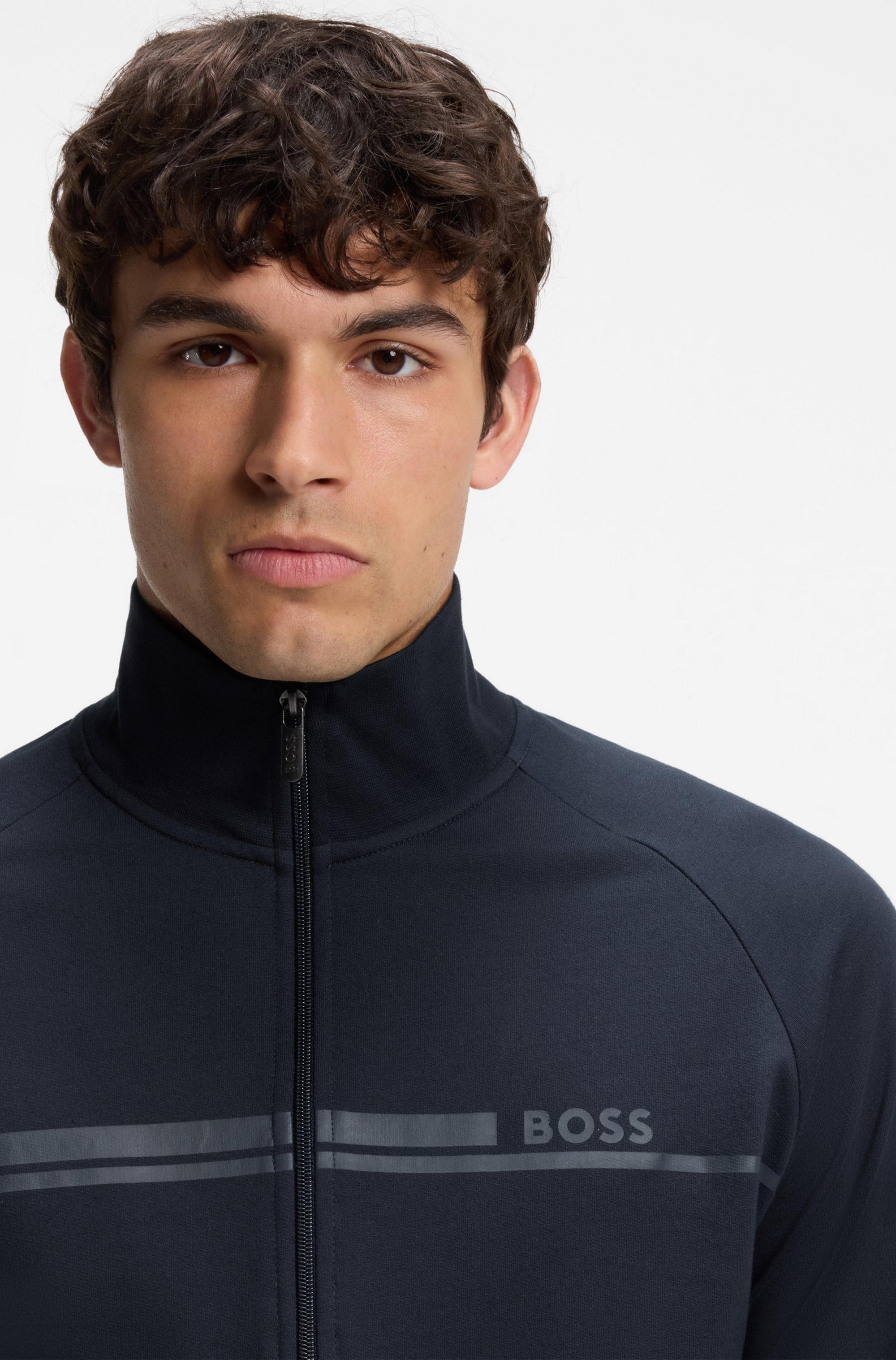 BOSS Sweatjacke »Authentic« mit Streifen und Logo, regular fit