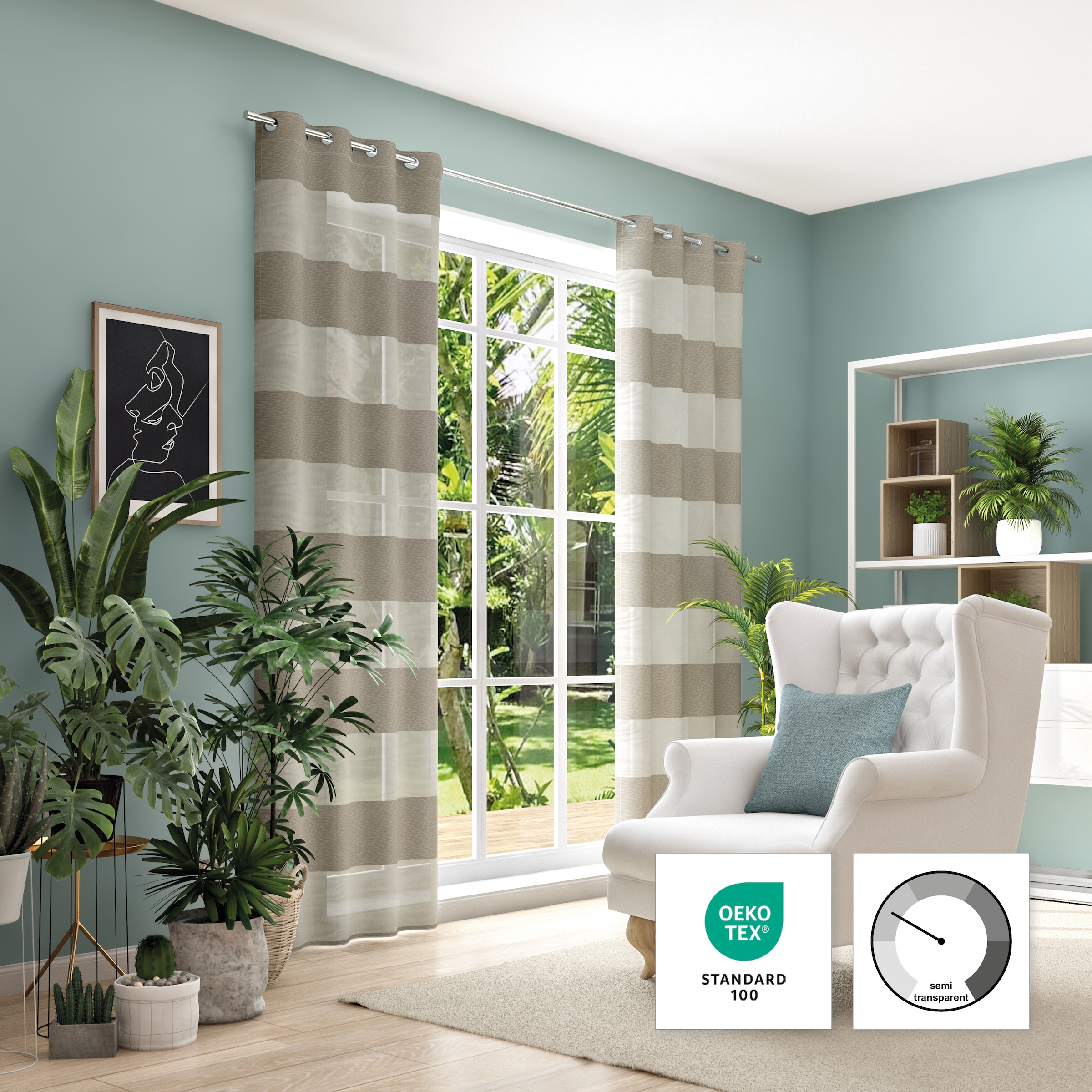 Neutex for you! Rideau »SONORA« Œillet 1 cuis tlg. 3D Musterung im Leinen-Look