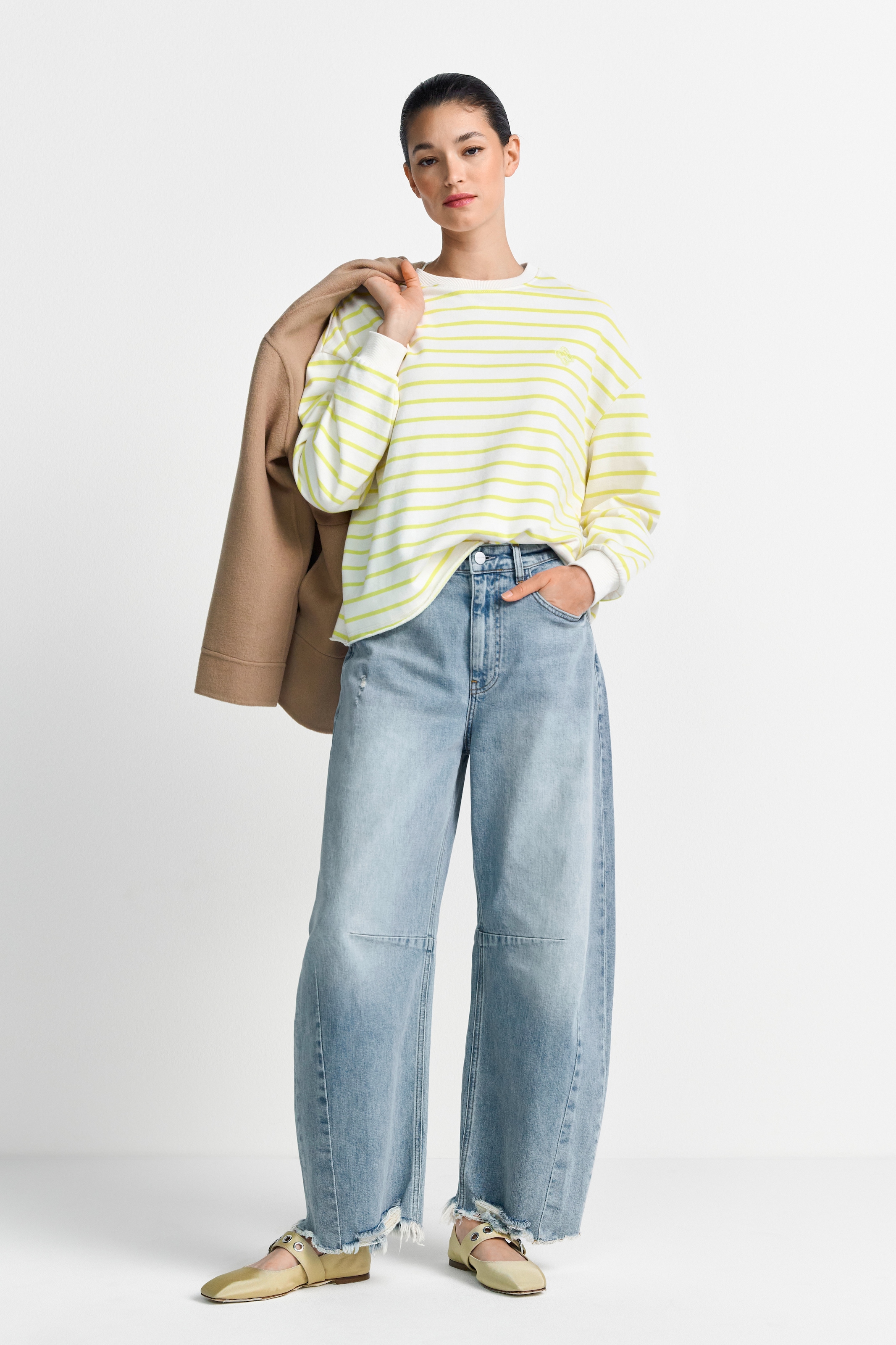 RICHROYAL Sweatshirt , Offener Umschlagsaum, geringelt, gerade Form
