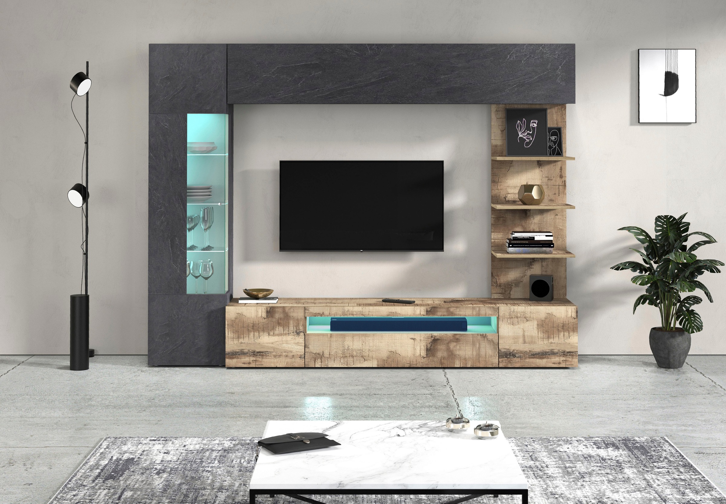 GOODproduct Wohnwand »Wohnwand New Egypt, Anbauwand, Medienwand, Wohnzimmerwand« Weiss in Hochglanz, alle anderen Farben in matter Ausführung., 4 Stk. tlg.