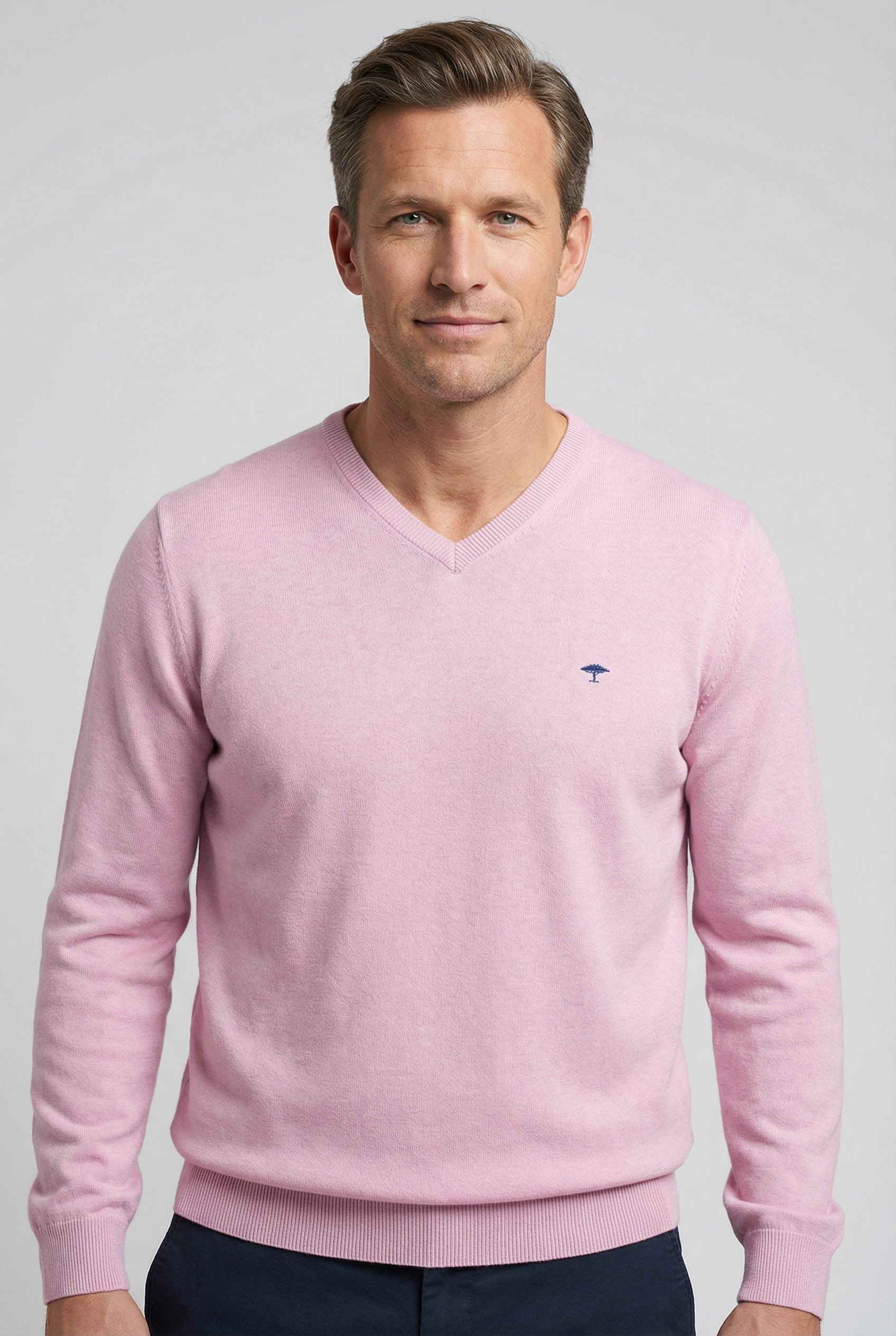 Image of FYNCH-HATTON Strickpullover aus Baumwolle, mit V-Ausschnitt, hüftbedeckende Passform
