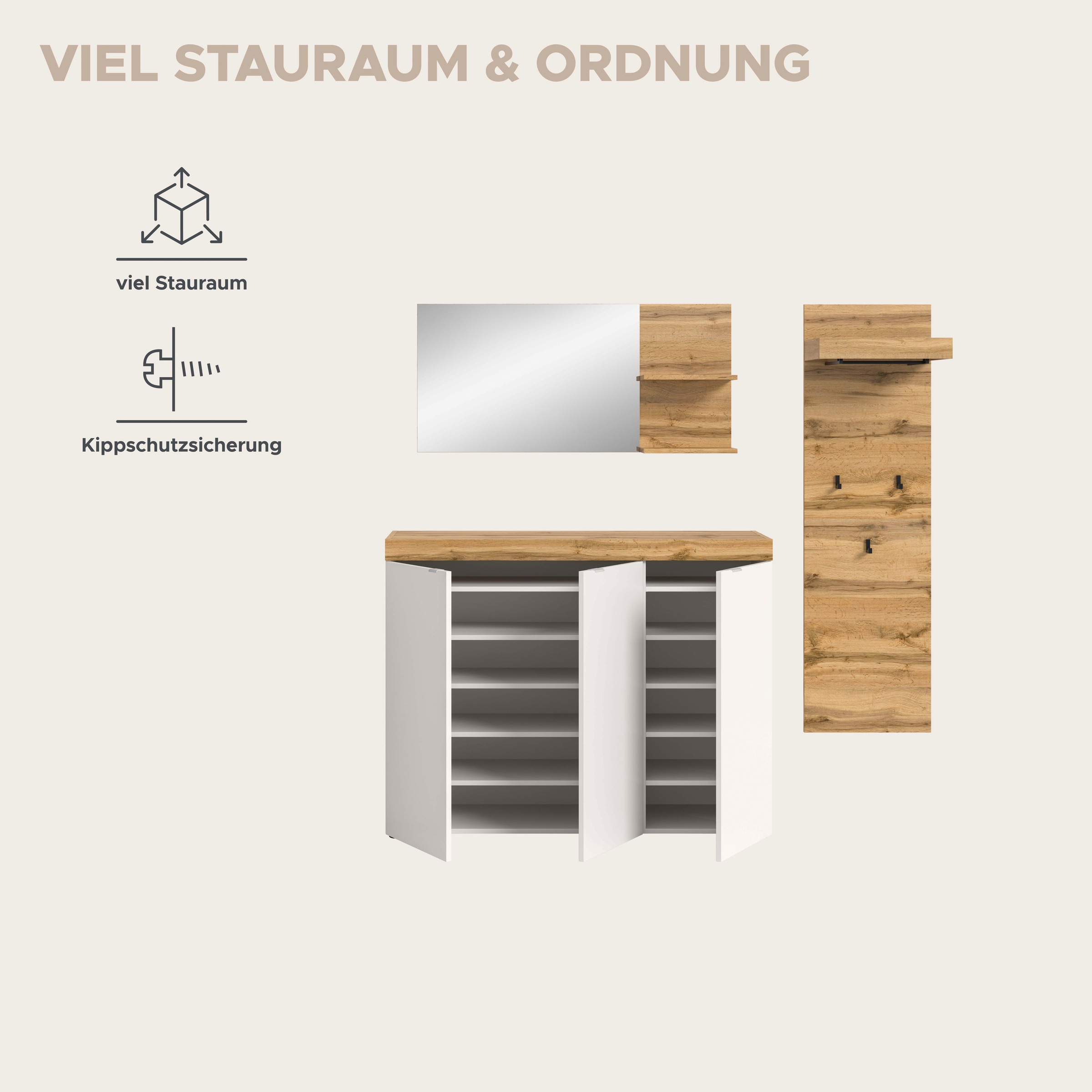GOODproduct Garderoben-Set »MAMBO II, 3-teilig, hängend oder stehend montierbar« 3 Stk. tlg.