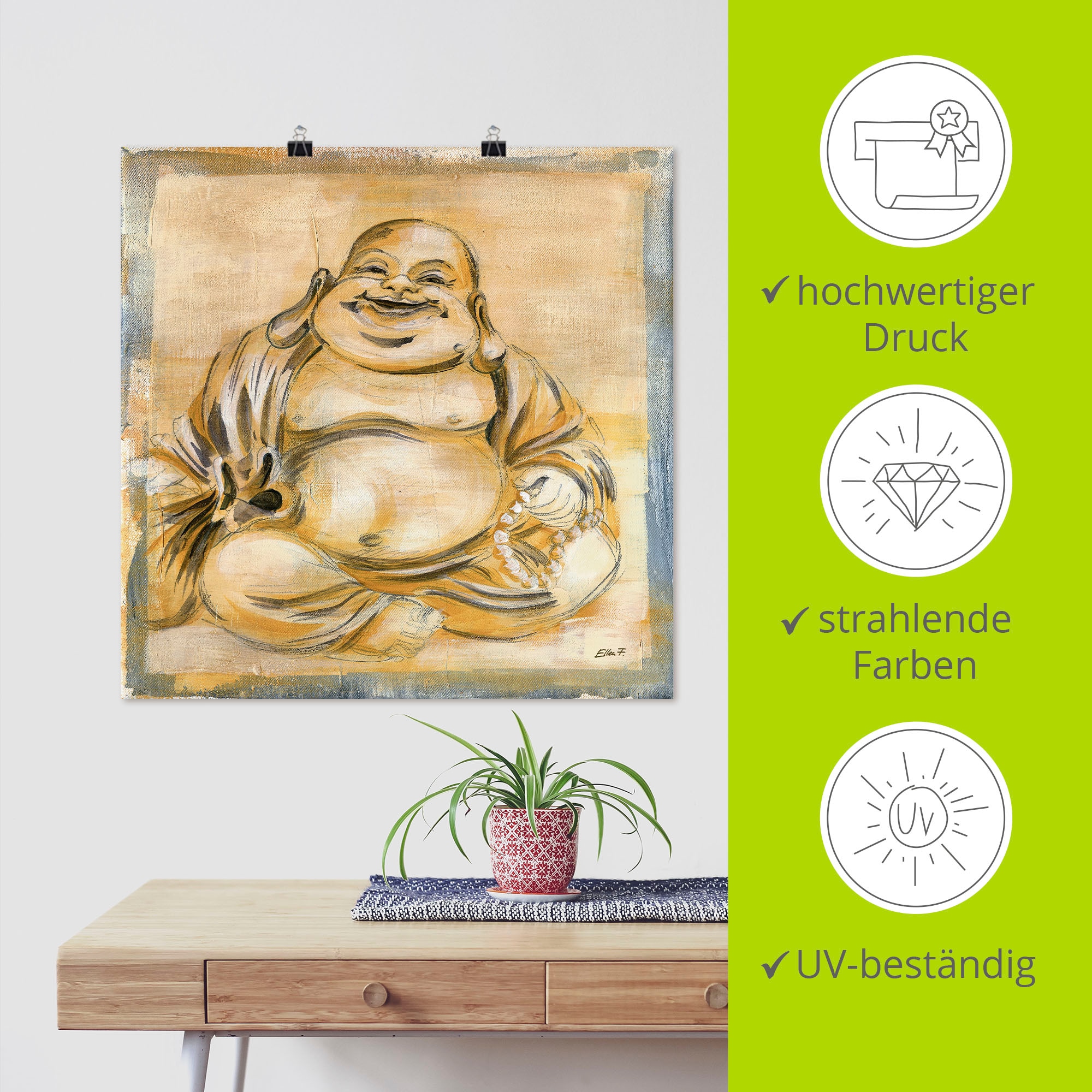 Artland Wandbild »Fröhlicher Buddha I«, Religion, (1 St.), als Leinwandbild, Poster, Wandaufkleber in verschied. Grössen