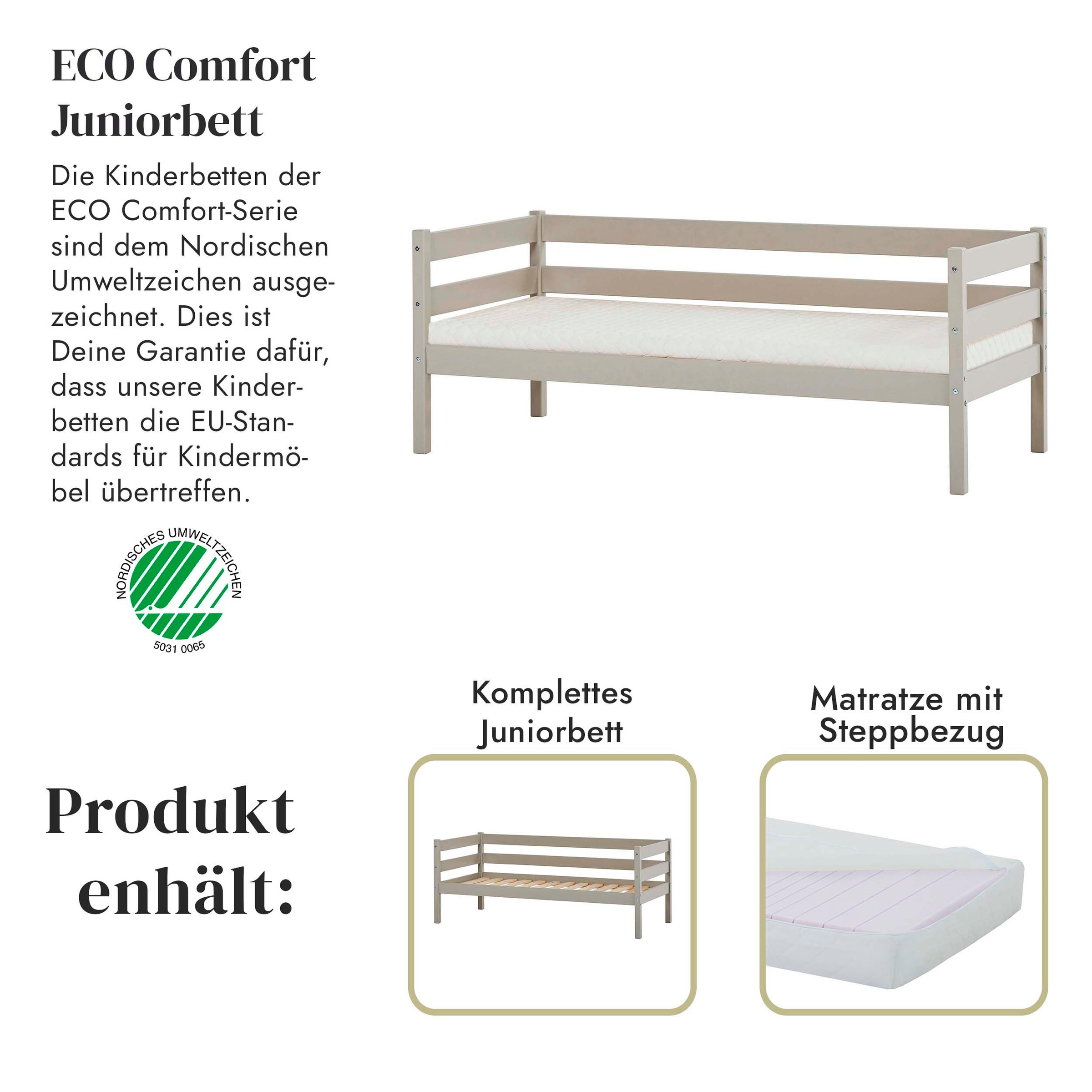 Hoppekids Einzelbett »ECO Comfort Kinderbett, Kiefer Massivholz, Jugendbett inkl. Rollrost«, 70x160 cm, wahlweise in verschieden Farben/ Matratze/ Absturzsicherung