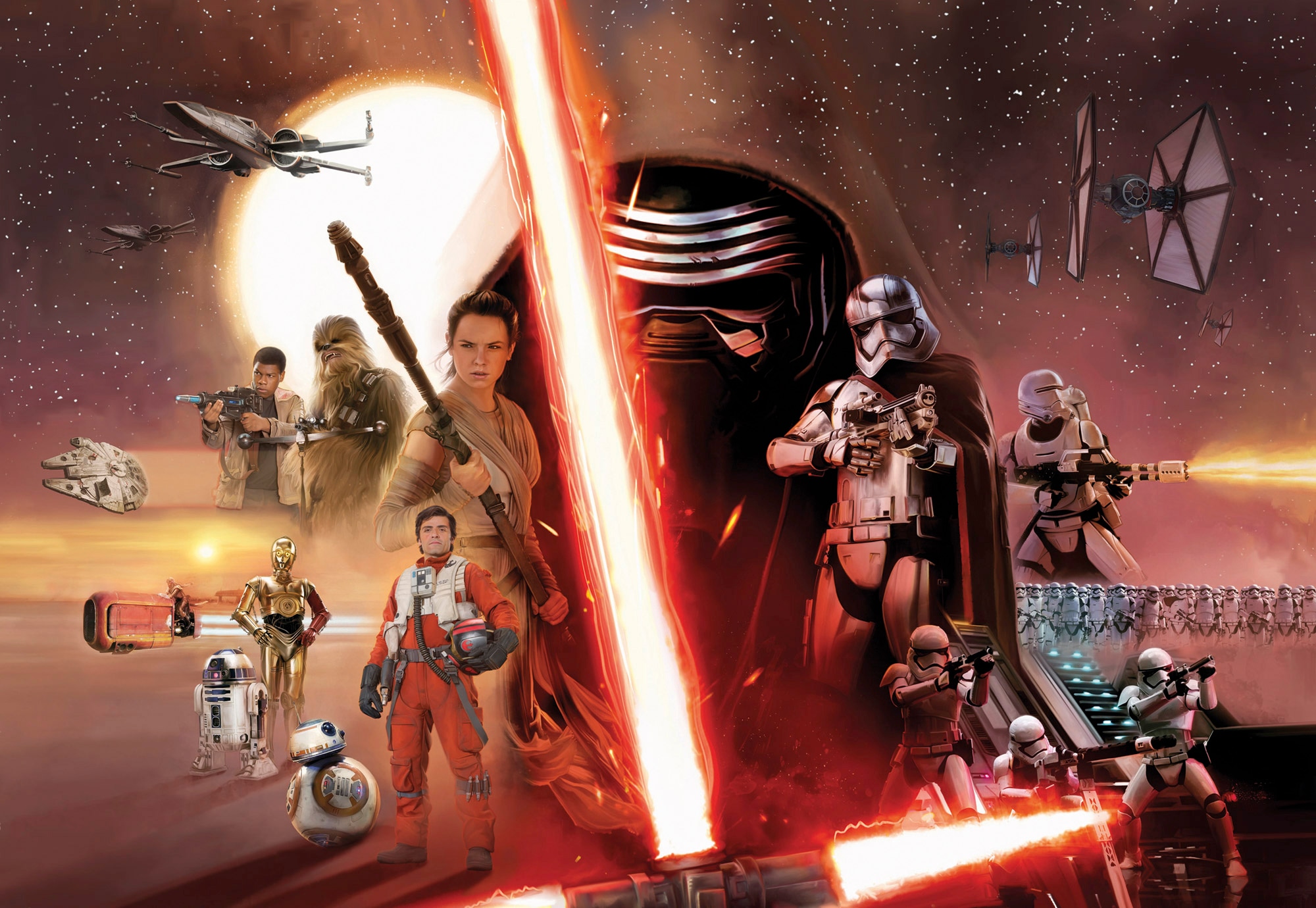 Image of Komar Fototapete "STAR WARS EP7 Collage - Grösse 368 x 254 cm" bedruckt glatt Kinderzimmer