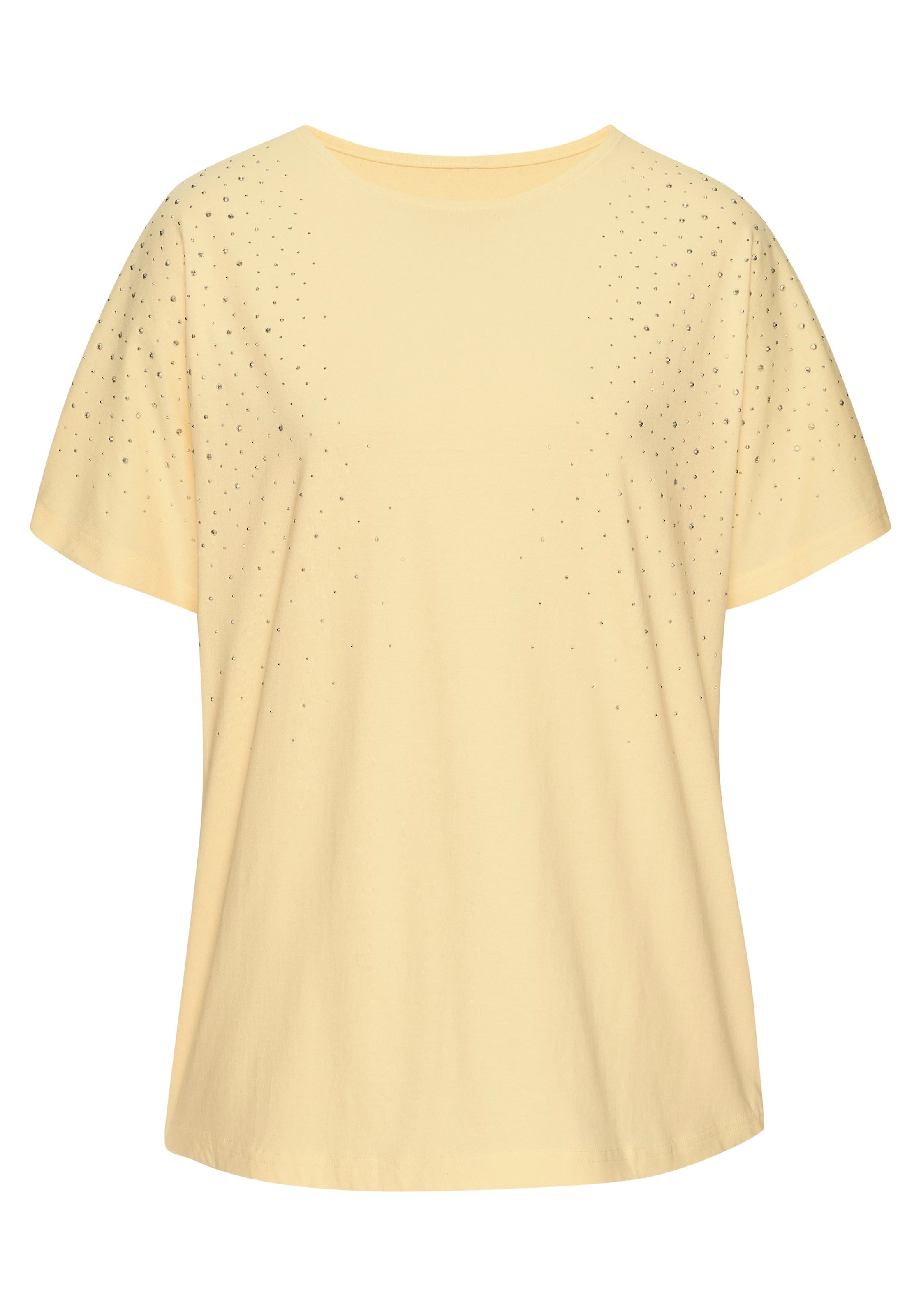 LASCANA Kurzarmshirt »mit Glitzersteinen« aus weichem Baumwoll-Viskose-Jersey, sommerlich leicht