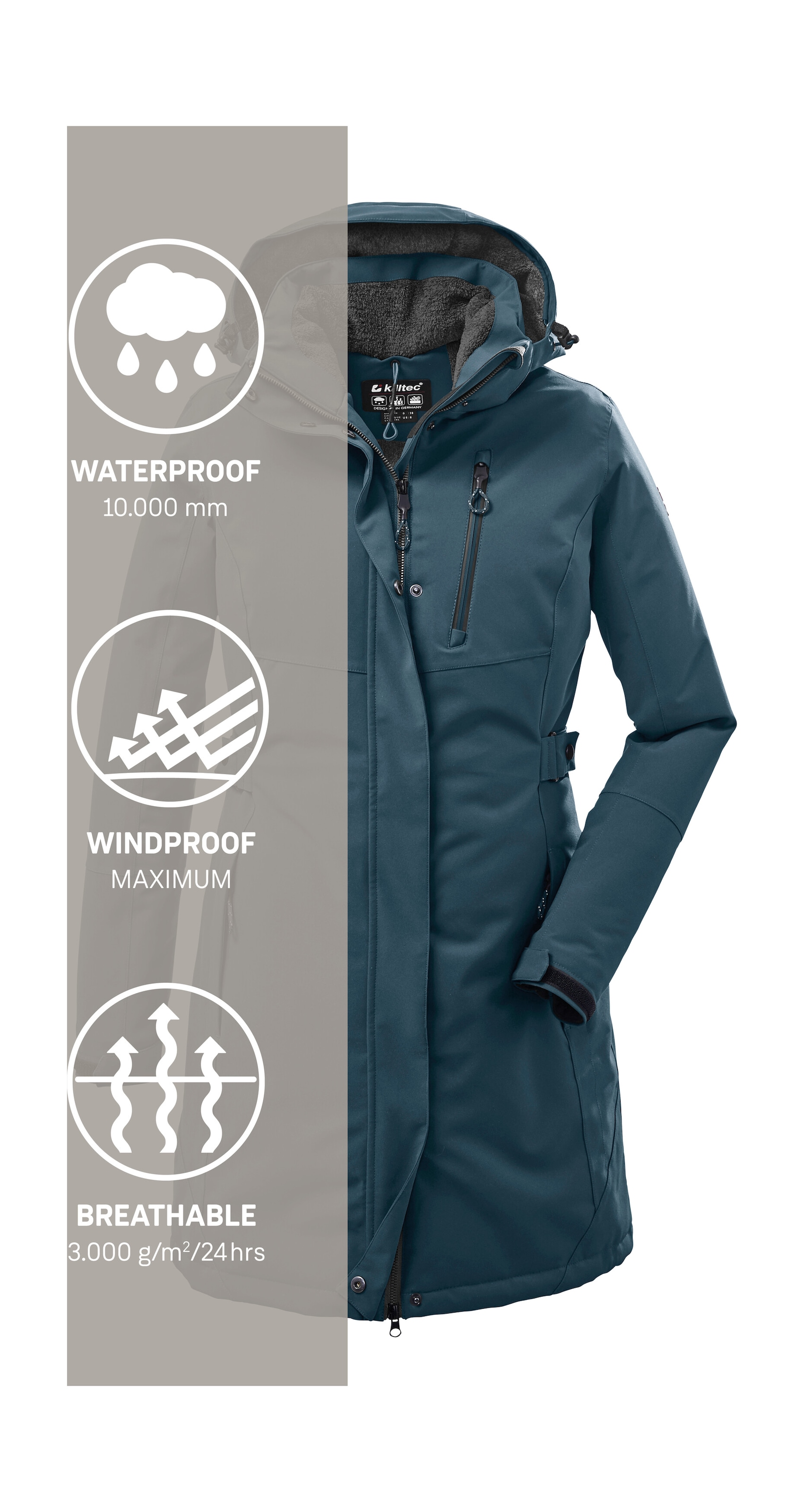 Killtec Parka »KOW 165 WMN PRK«, Wasser- und winddichter Parka mit Teddyfleece und abnehmbarer Kapuze