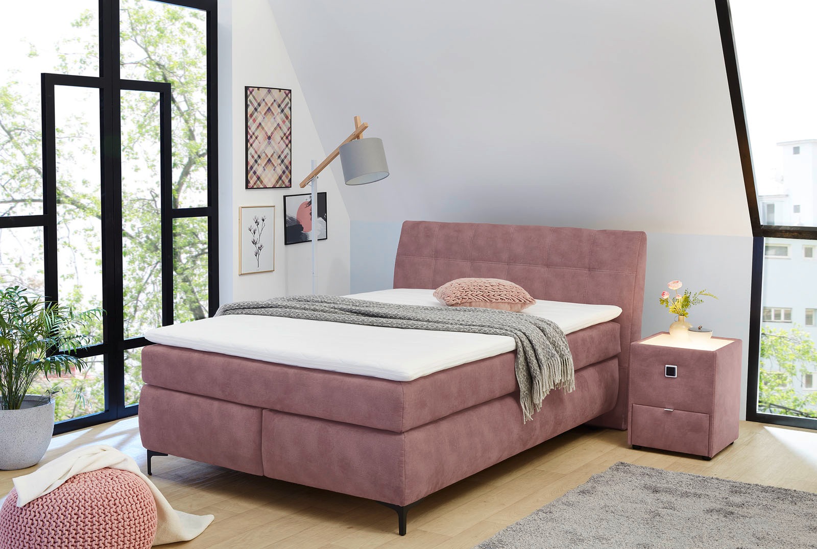 Image of Jockenhöfer Gruppe Boxspringbett "GITTA inkl. Bonell-Federkernmatratze" mit PUR-Schaum-Topper, gepolstertes Kopfteil, 140 cm x 200 cm