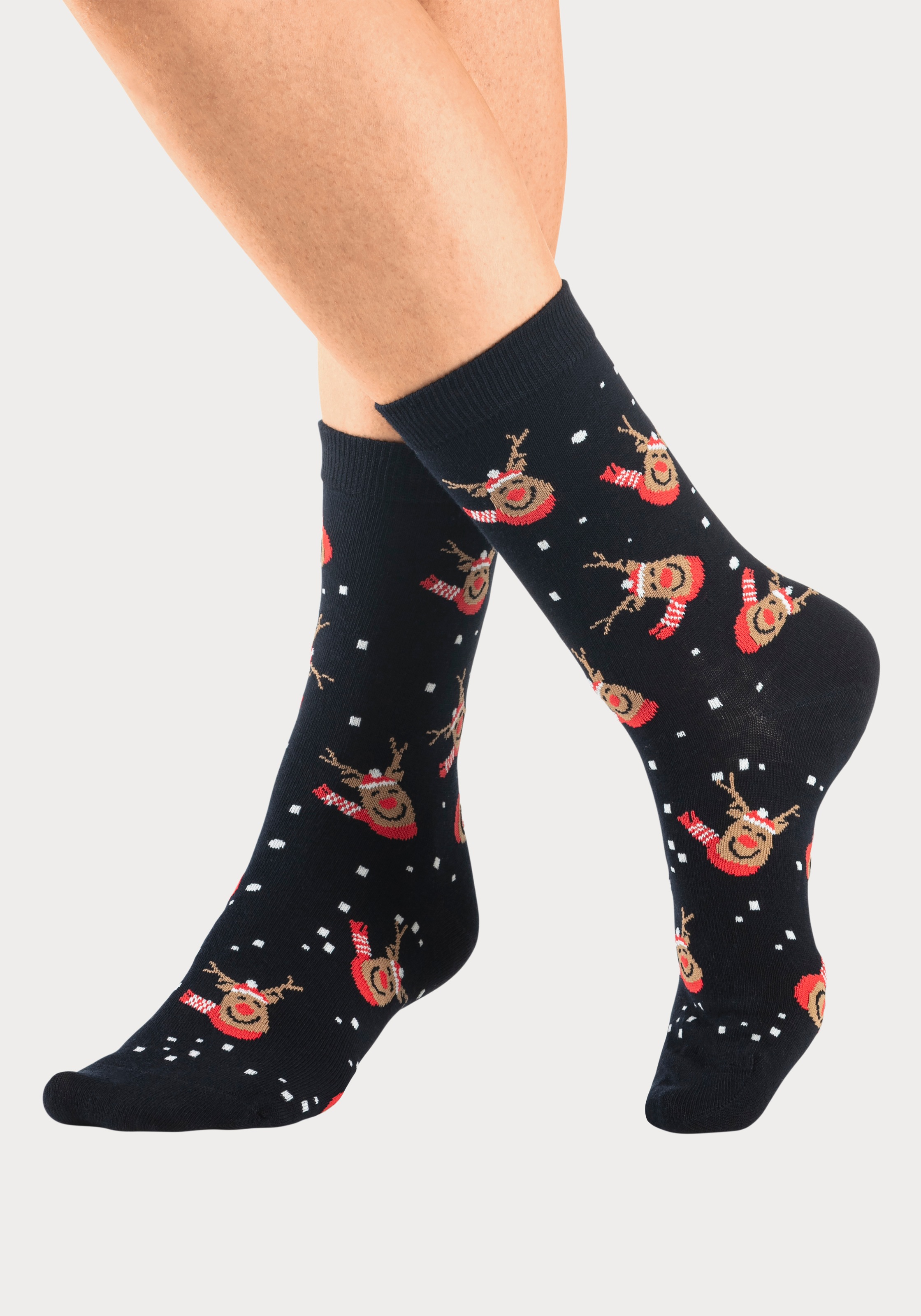 H.I.S Chaussettes basiques Paquet, 3 cuis tlg. Noël, avec motifs de Noël