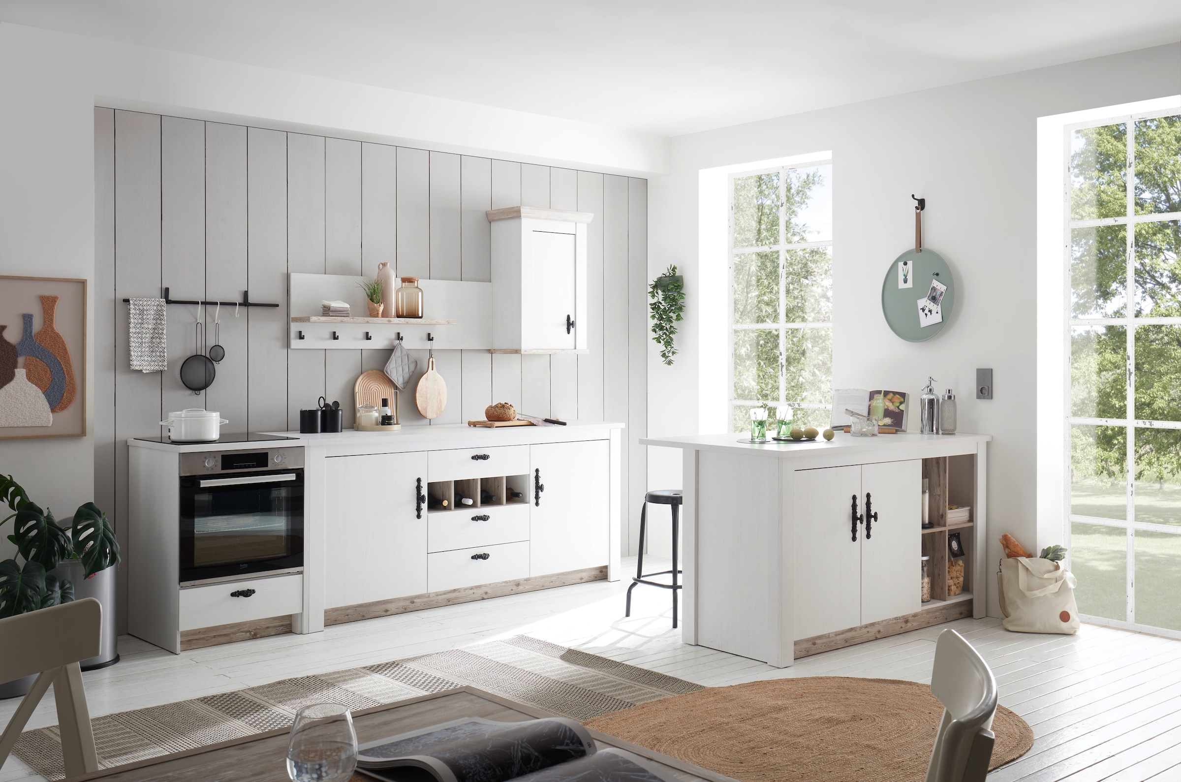 Home affaire Herdumbauschrank »Florenz, Küchenschrank in Pinie Weiss«, mit verschnörkeltem Metallgriff, im Landhausstil, Arbeitshöhe 92 cm