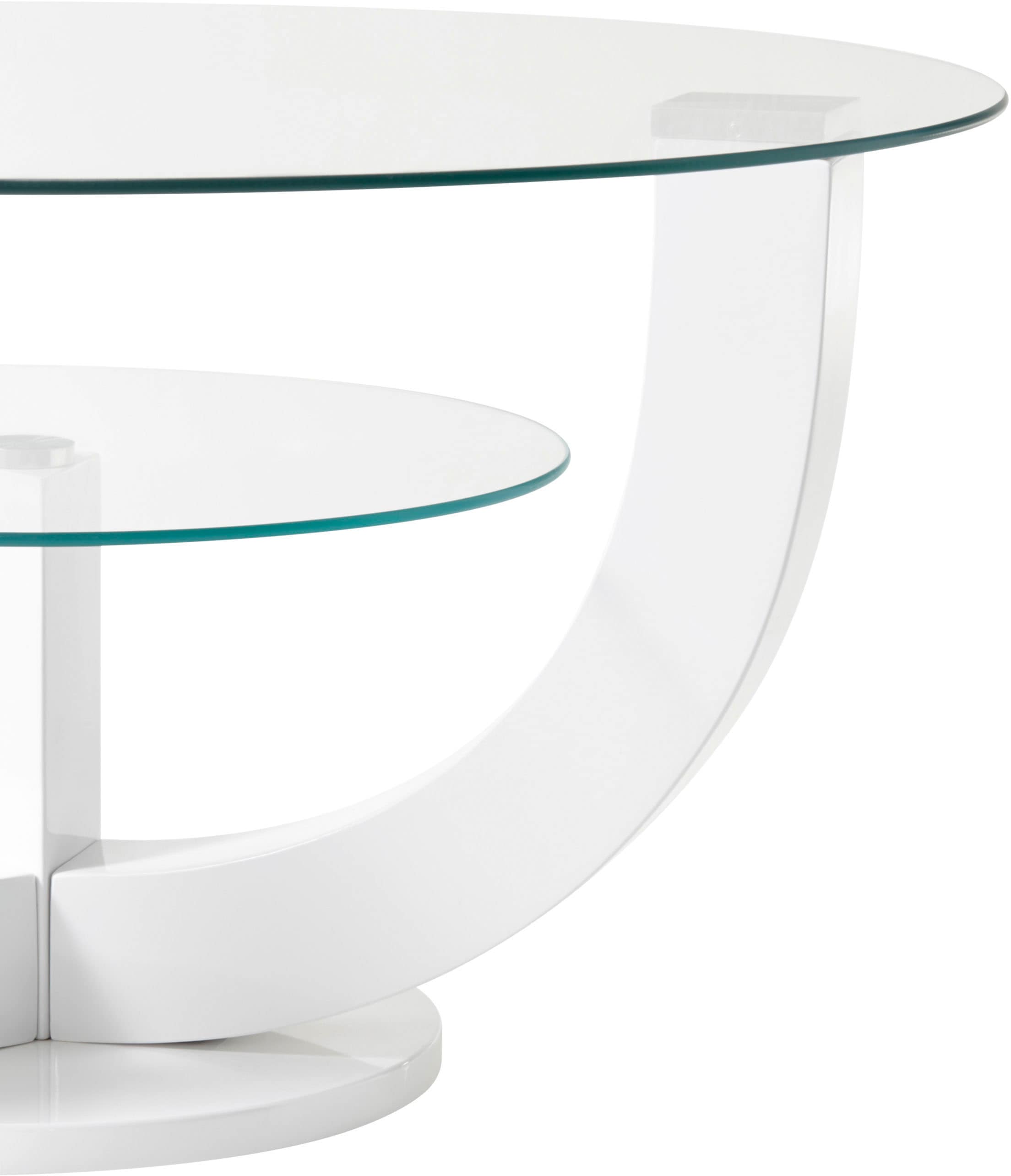 HBZ Couchtisch »Denver, TOPSELLER!«, (Couchtisch), rund mit Glas, Tisch -Gestell weiss hochglanz